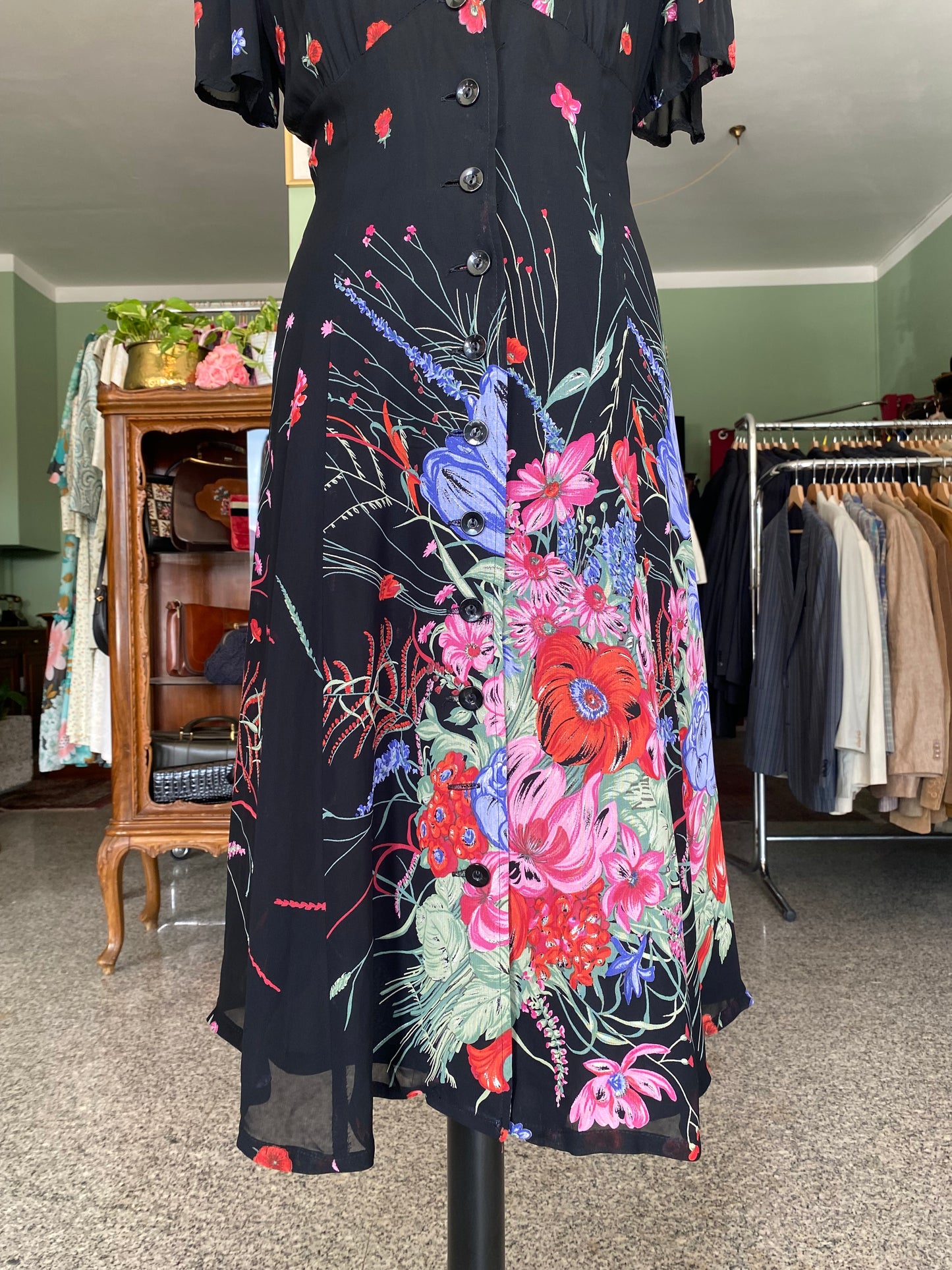 Abito anni ‘80 in georgette con stampa floreale - TG. 44 circa