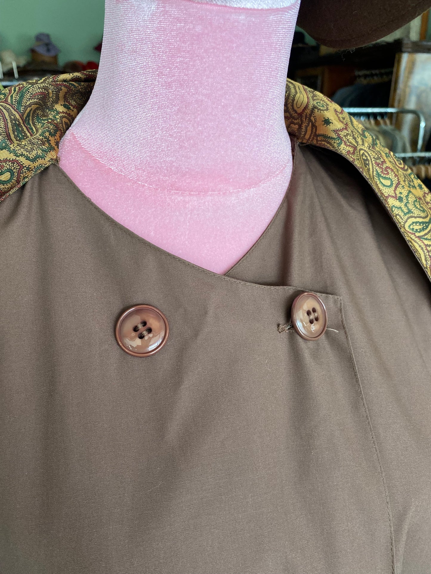 Trench Cioccolato con Sciarpa e fodera oro in Paisley - TG. 48/50/52