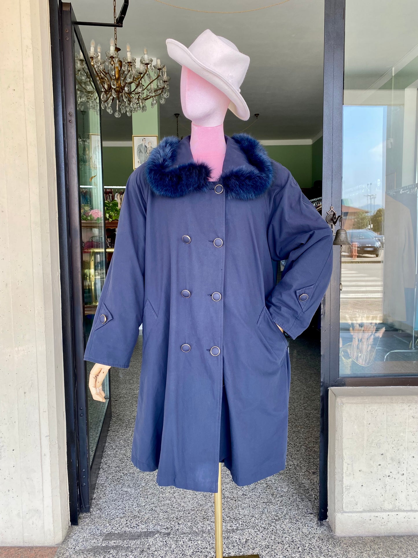 Trench blu con fodera in eco pelliccia - Per Roberta