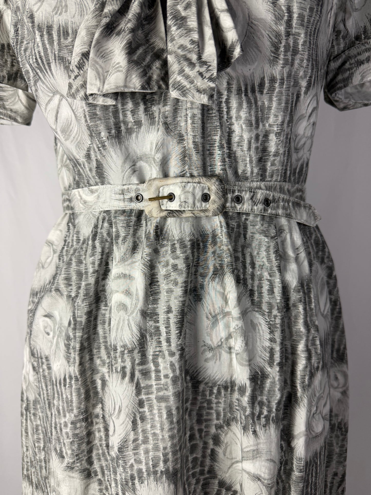 Abito anni ‘50 grigio perla con roselline - TG. 42