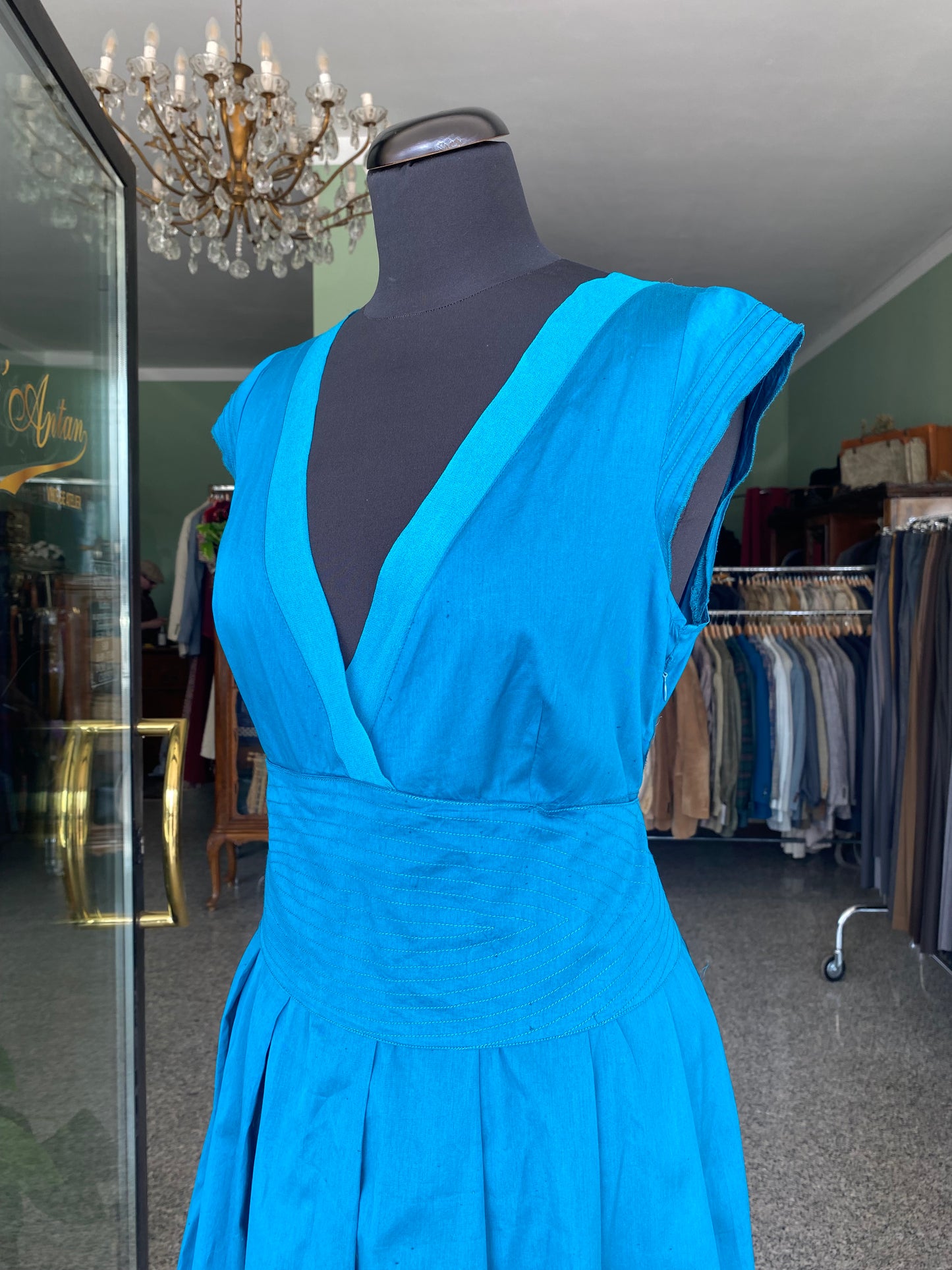 Abito in pura seta blu ottanio - TG. 42/44