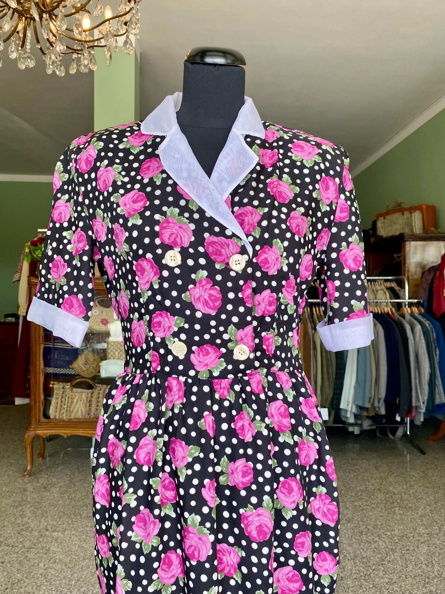 Abito anni '80 a pois e rose fucsia - TG. 40/42