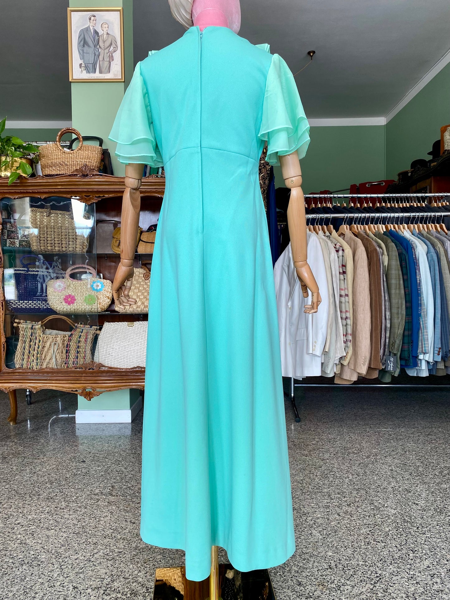 Maxi dress anni ’70 verde acqua - TG. 40