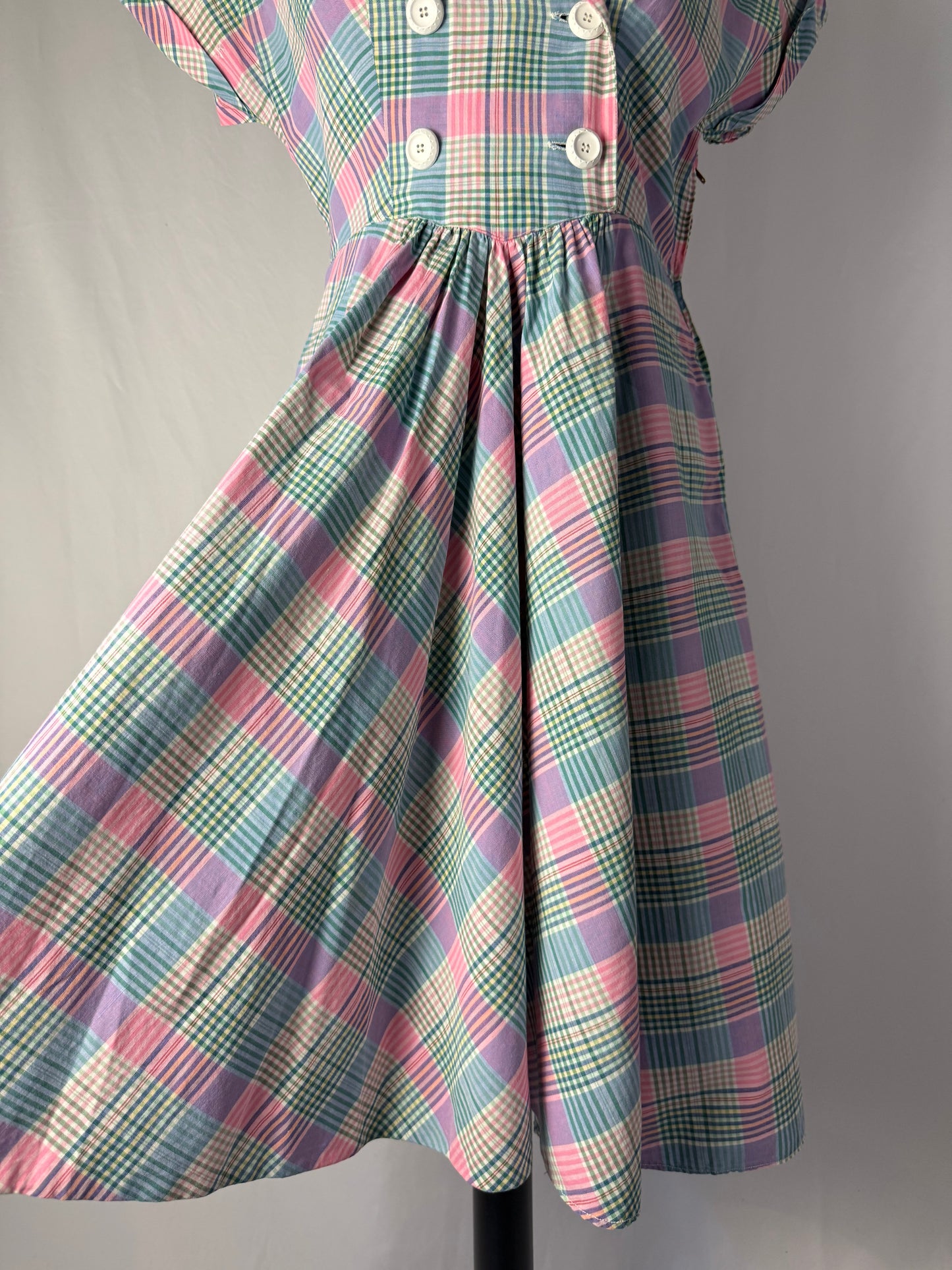 Abito anni ‘50 fantasia scozzese colori pastello – TG. 40