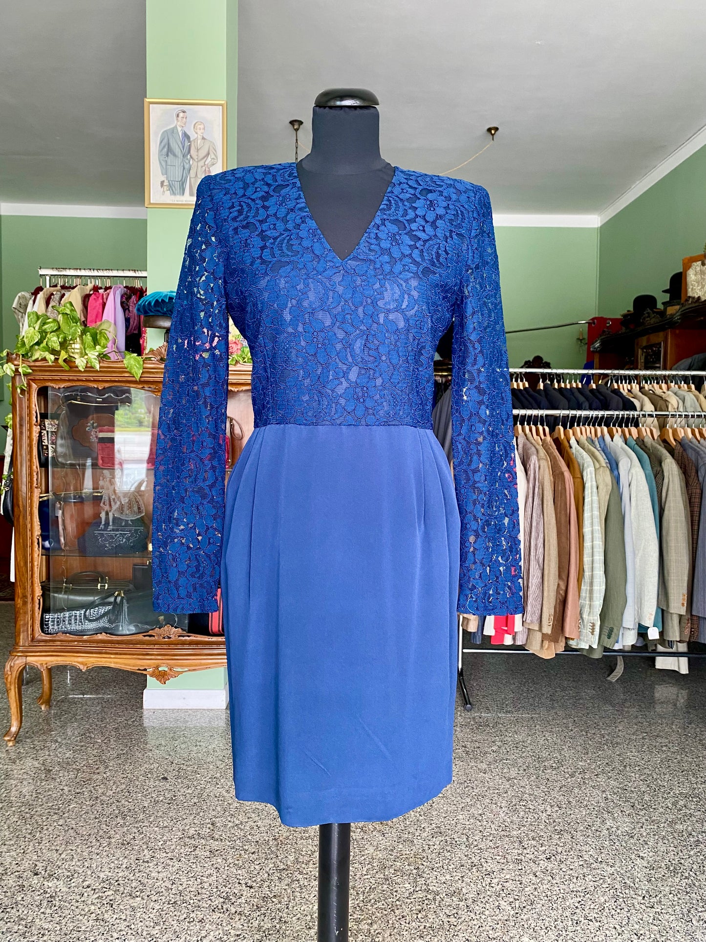 Abito blu con corpino in pizzo - TG. 40