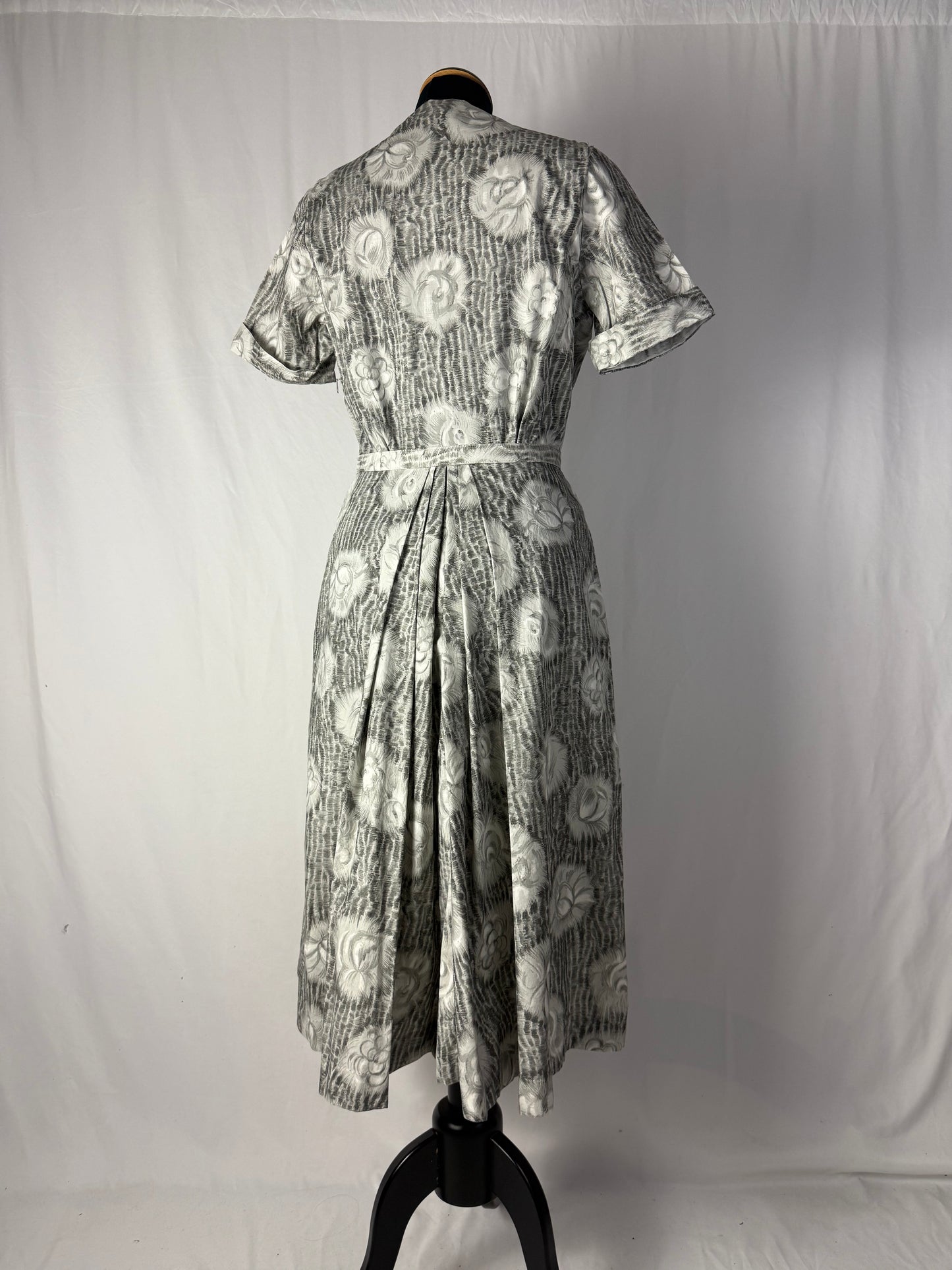 Abito anni ‘50 grigio perla con roselline - TG. 42