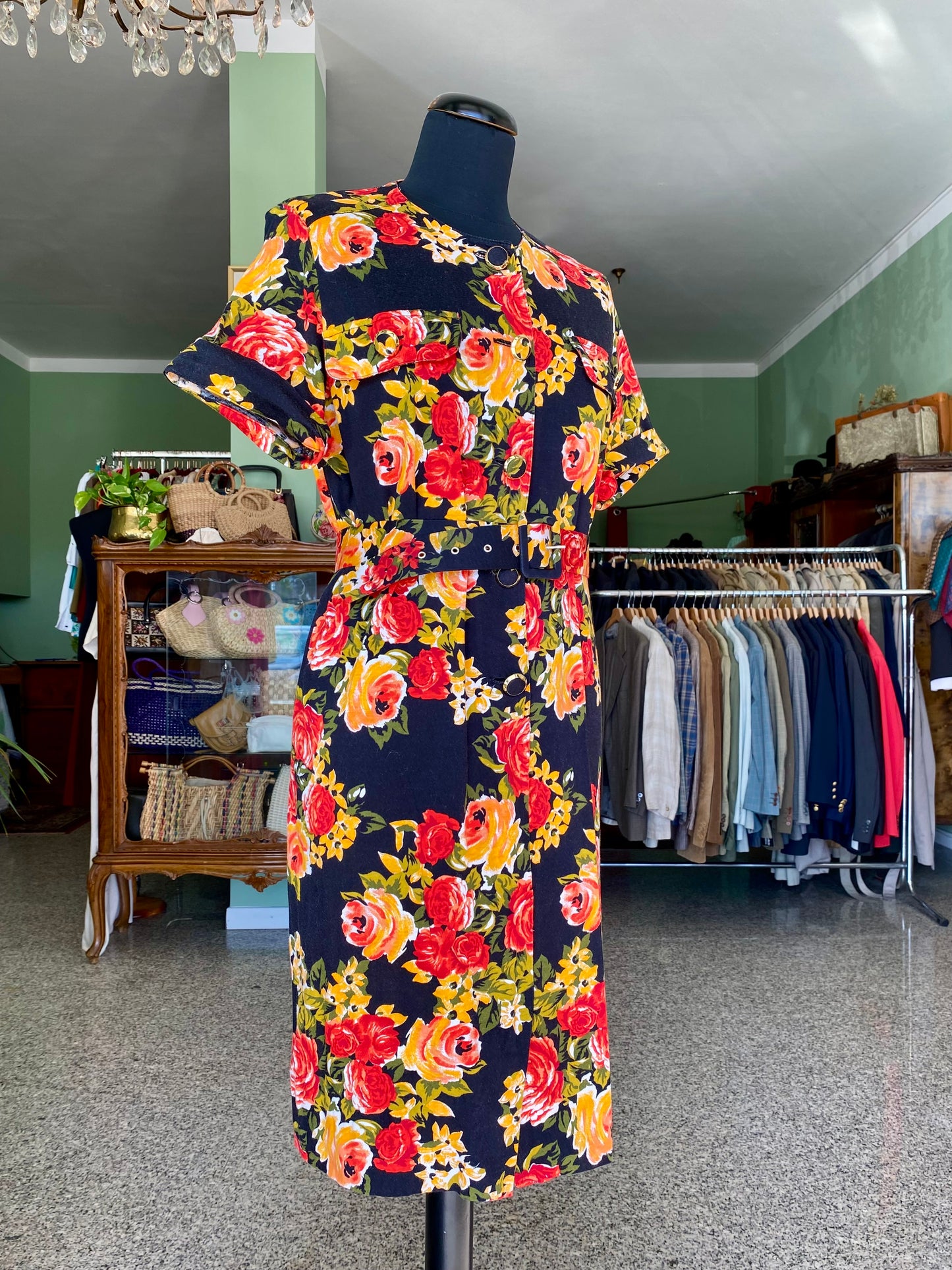 Abito in misto cotone con rose - TG. 42 circa