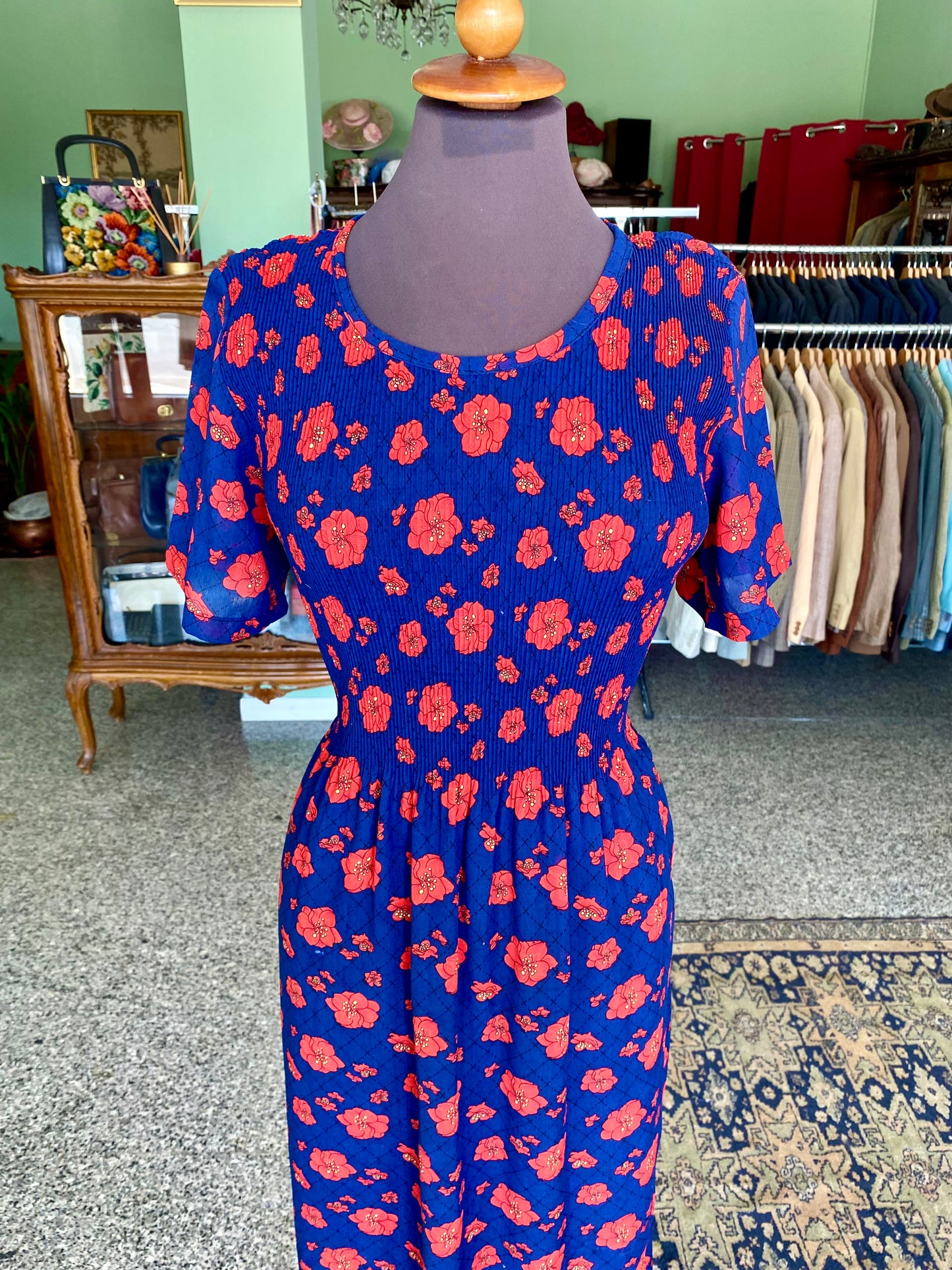 Abito anni ‘70 con fiori rossi - TG. 38/40
