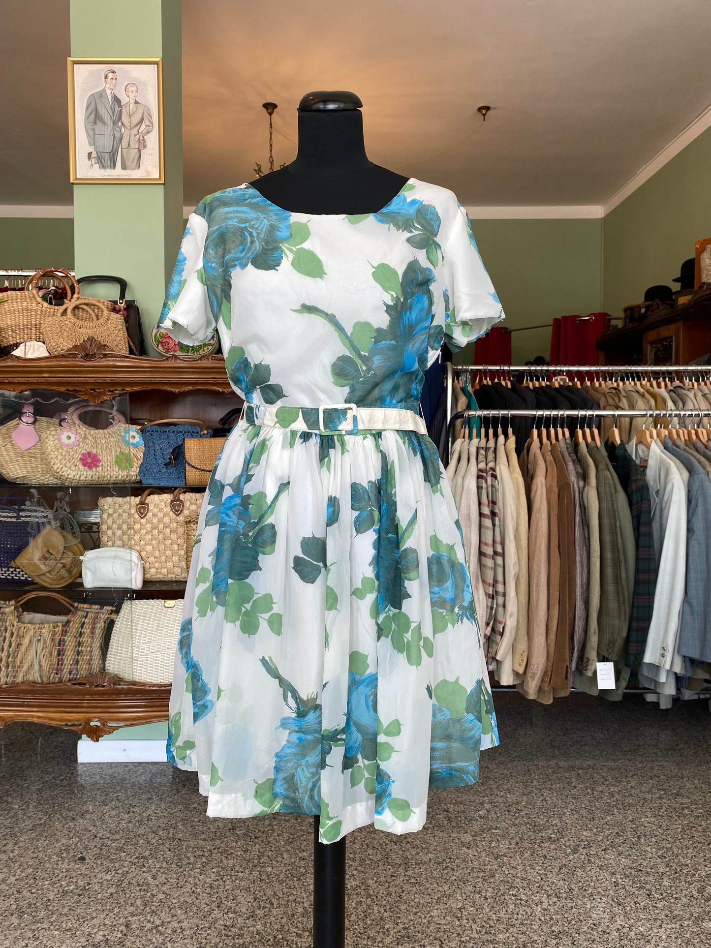 Abito vintage floreale anni '50 con cintura - TG. 40 circa