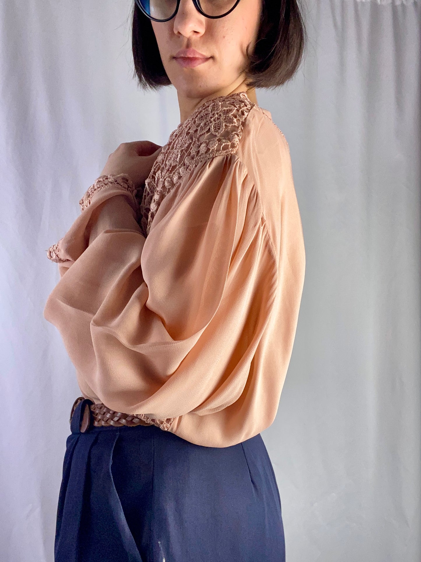 Camicia rosa pastello con pizzo - TG. 50/52