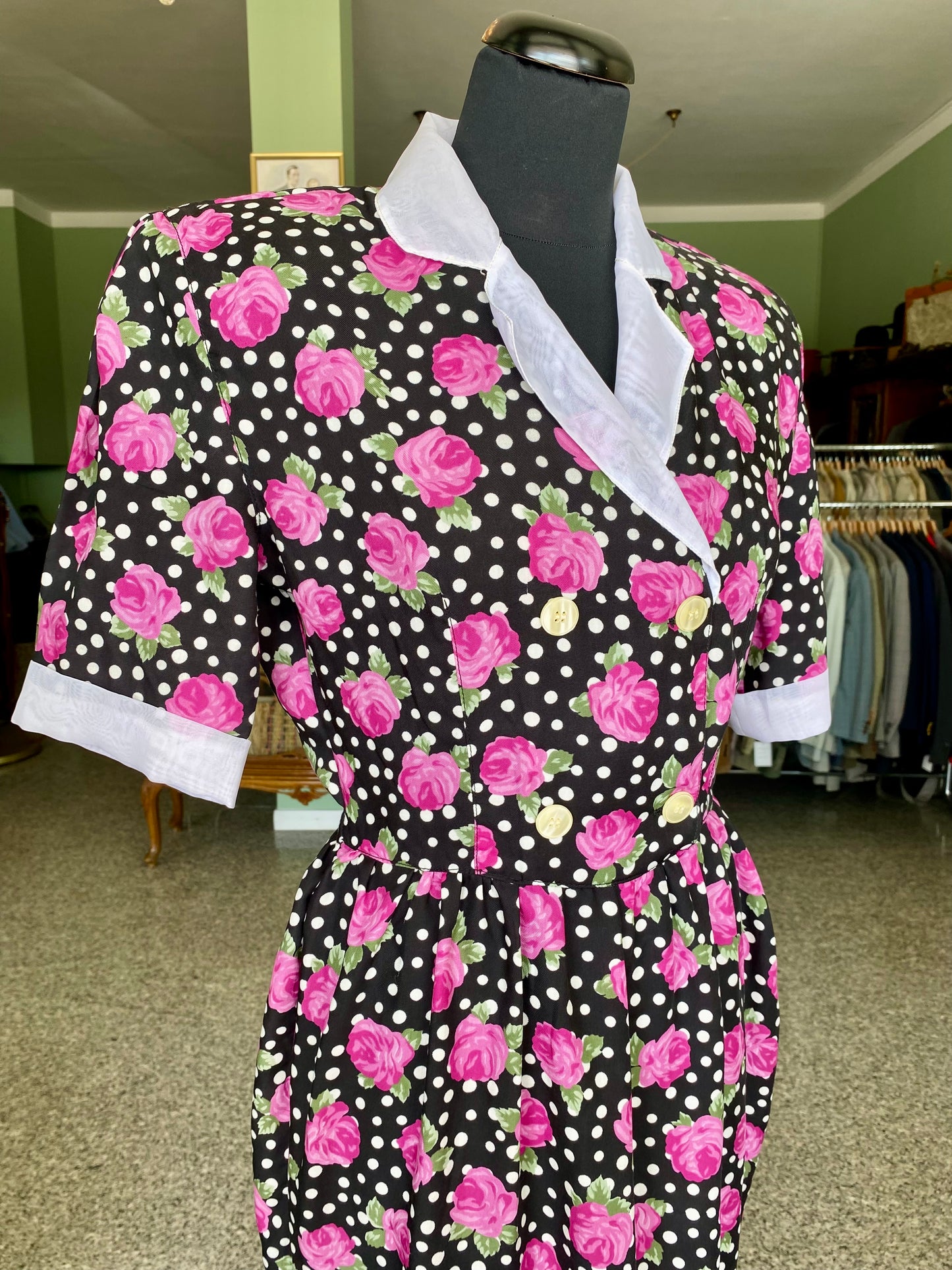Abito anni '80 a pois e rose fucsia - TG. 40/42