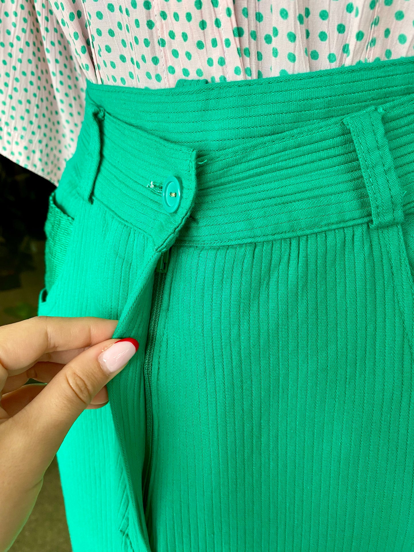 Pantaloni anni ‘80 verde smerlando misto cotone - TG. 40