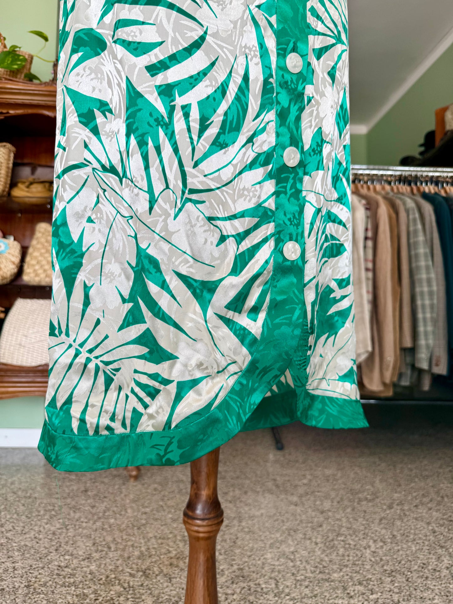 Abito anni ’80 in pura seta stampa tropicale - TG. 44 circa