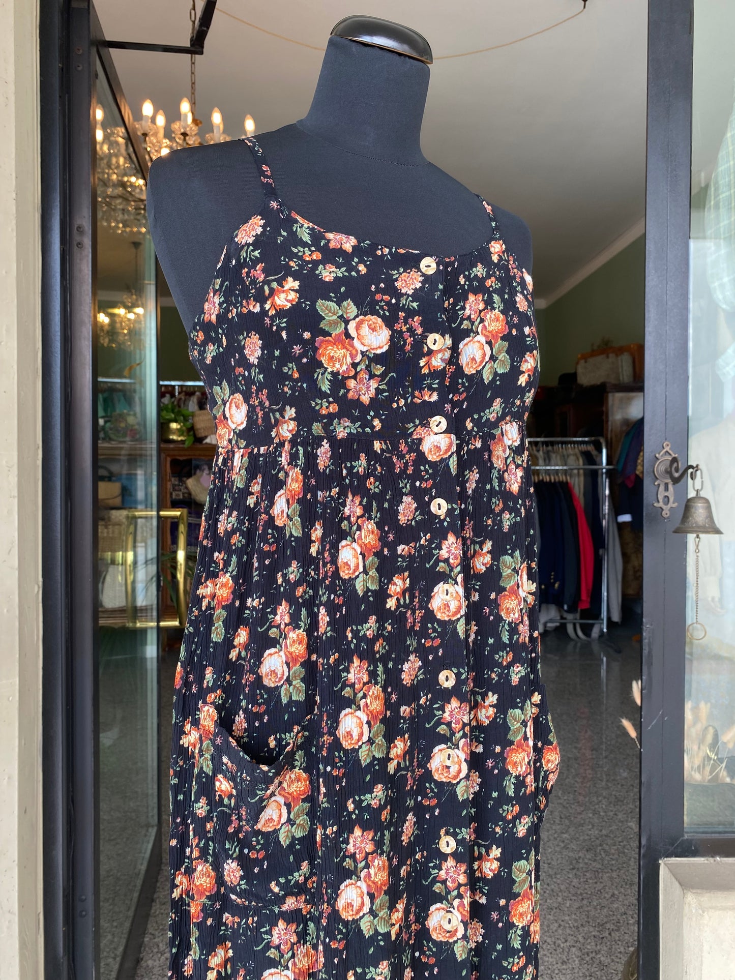 Abito estivo anni ’90 in viscosa – Spalline sottili e fantasia floreale vintage - TG. 38/40/42