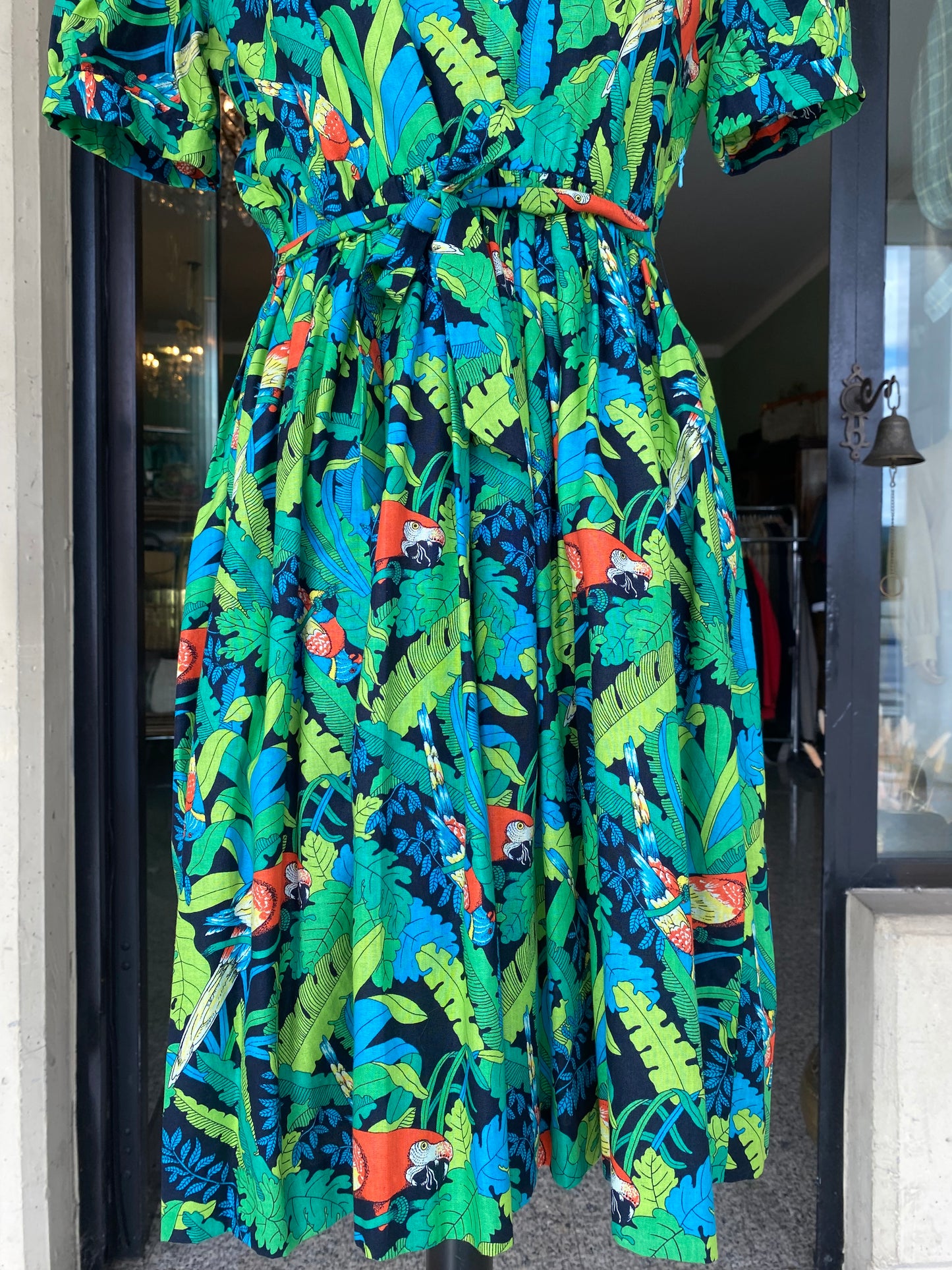 Abito anni ‘80 in cotone con pappagalli 🦜 - TG. 40/42/44 circa