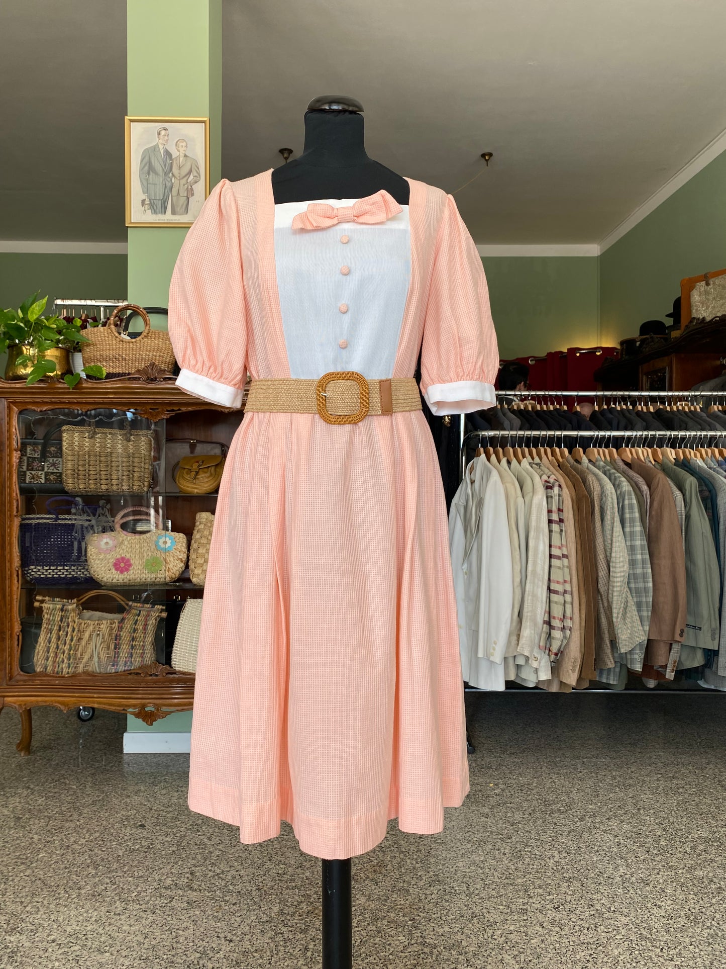 Abito Vintage Sartoriale Anni ’60 in Piqué di Cotone - TG. 46