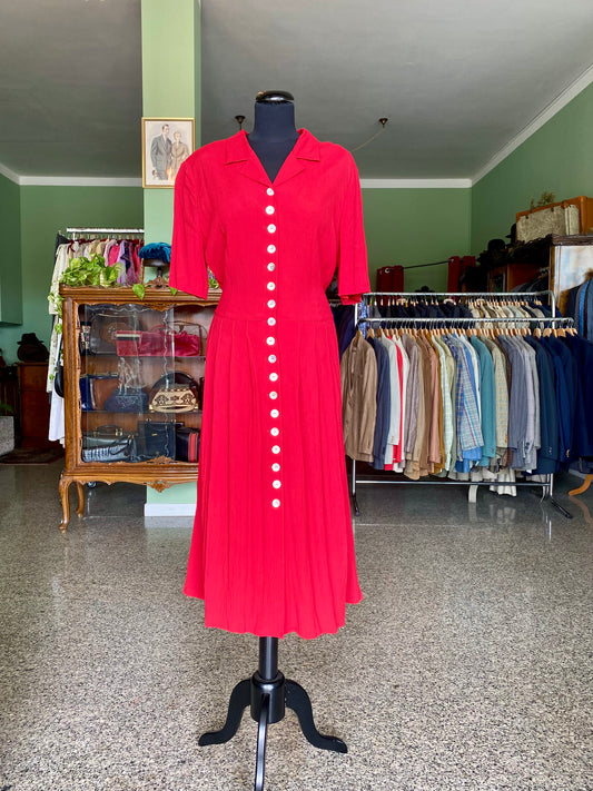 Abito anni '80 rosso con bottoni in madreperla - TG. 44/46
