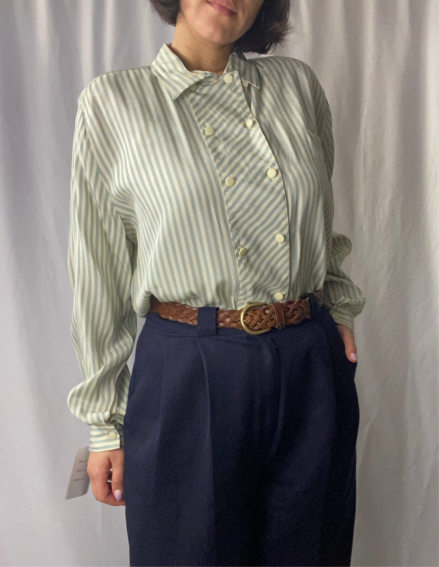 Camicia a righe panna e celeste - TG. 44/46