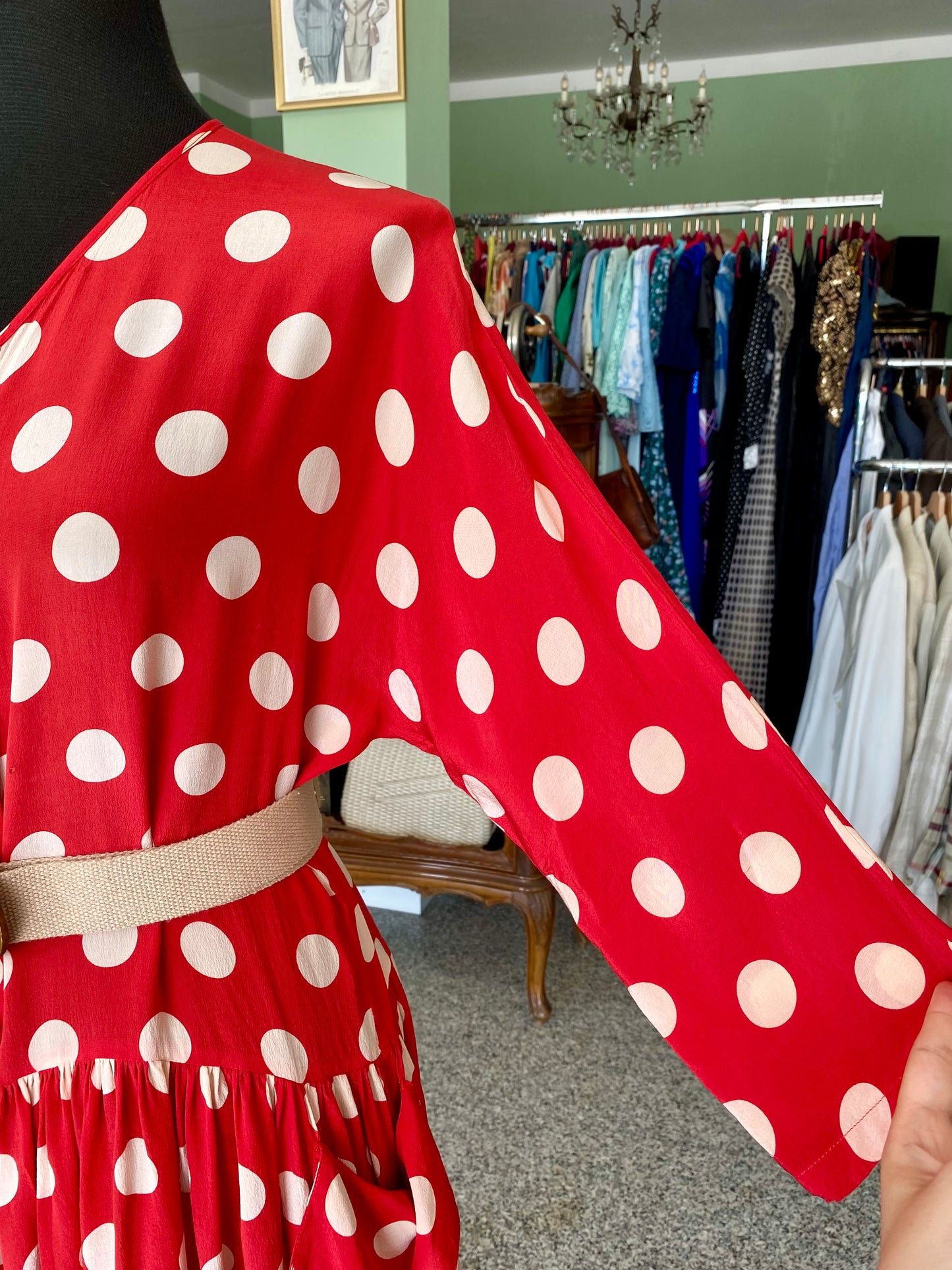 Miss Pois – Abito vintage in seta a pois bianchi - TG. 44/46
