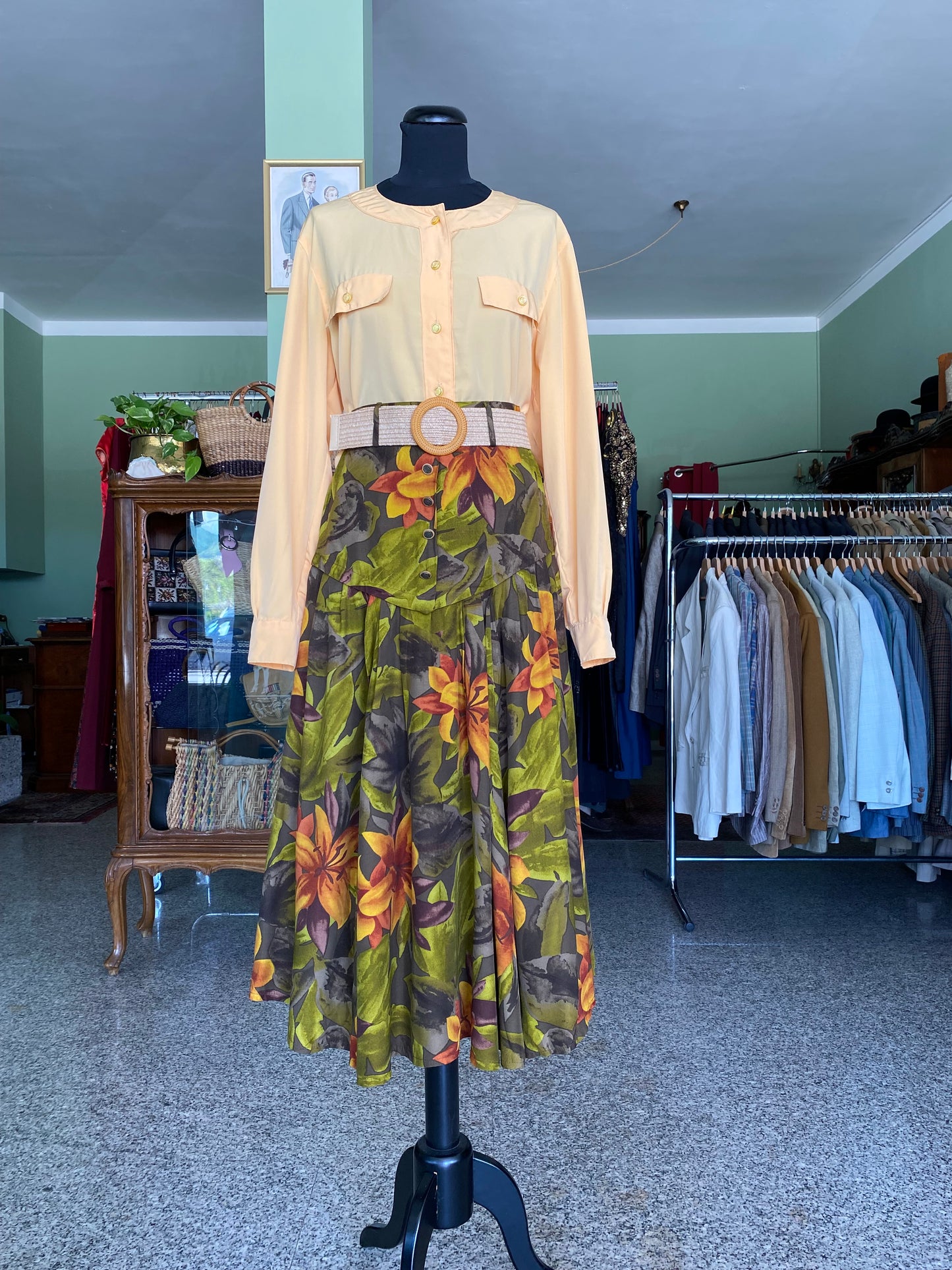 Gonna vintage anni ’70 a fiori tropicali - TG. 38