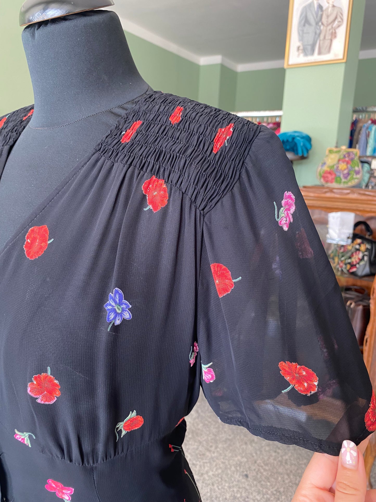 Abito anni ‘80 in georgette con stampa floreale - TG. 44 circa