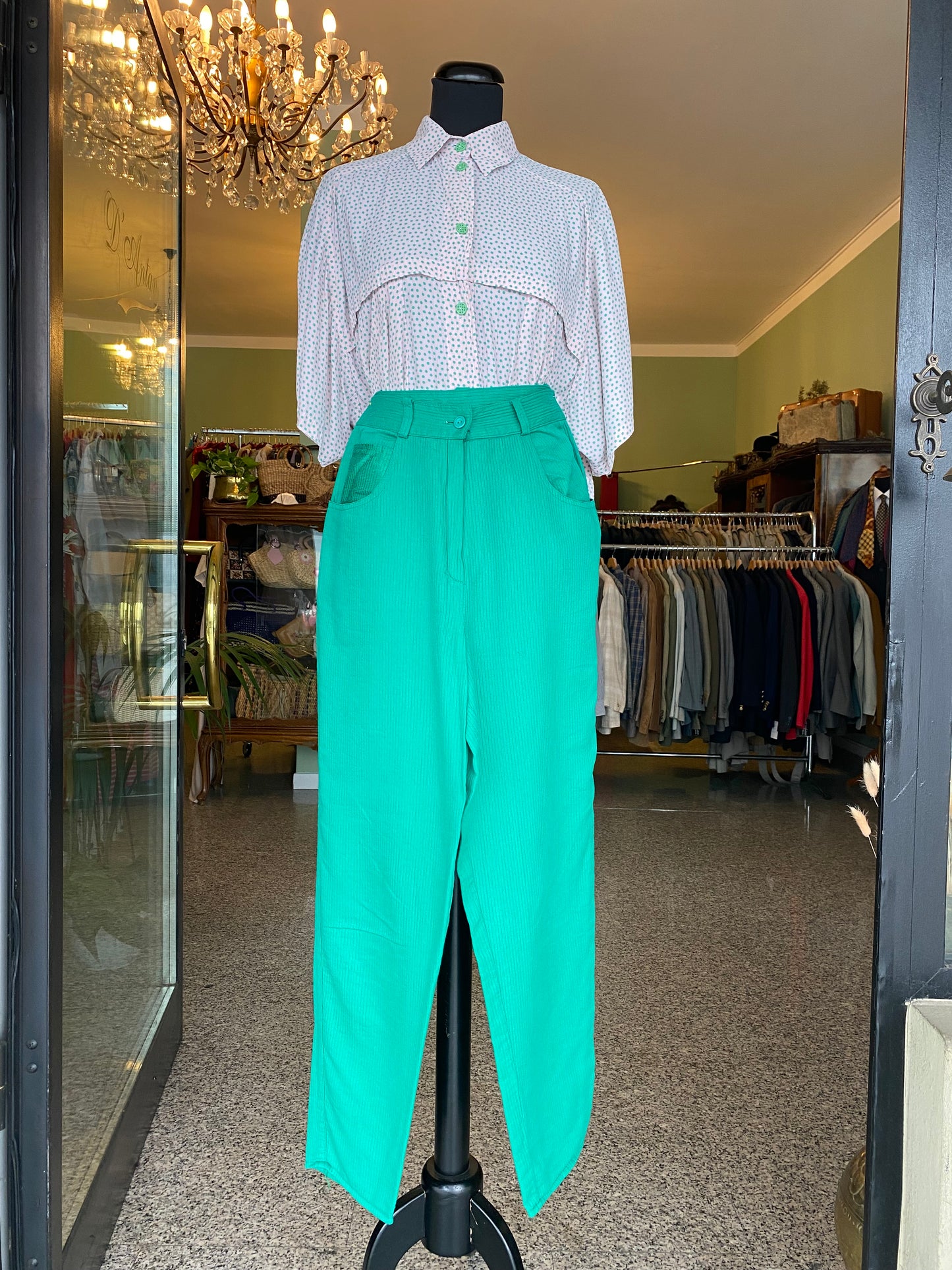Pantaloni anni ‘80 verde smerlando misto cotone - TG. 40
