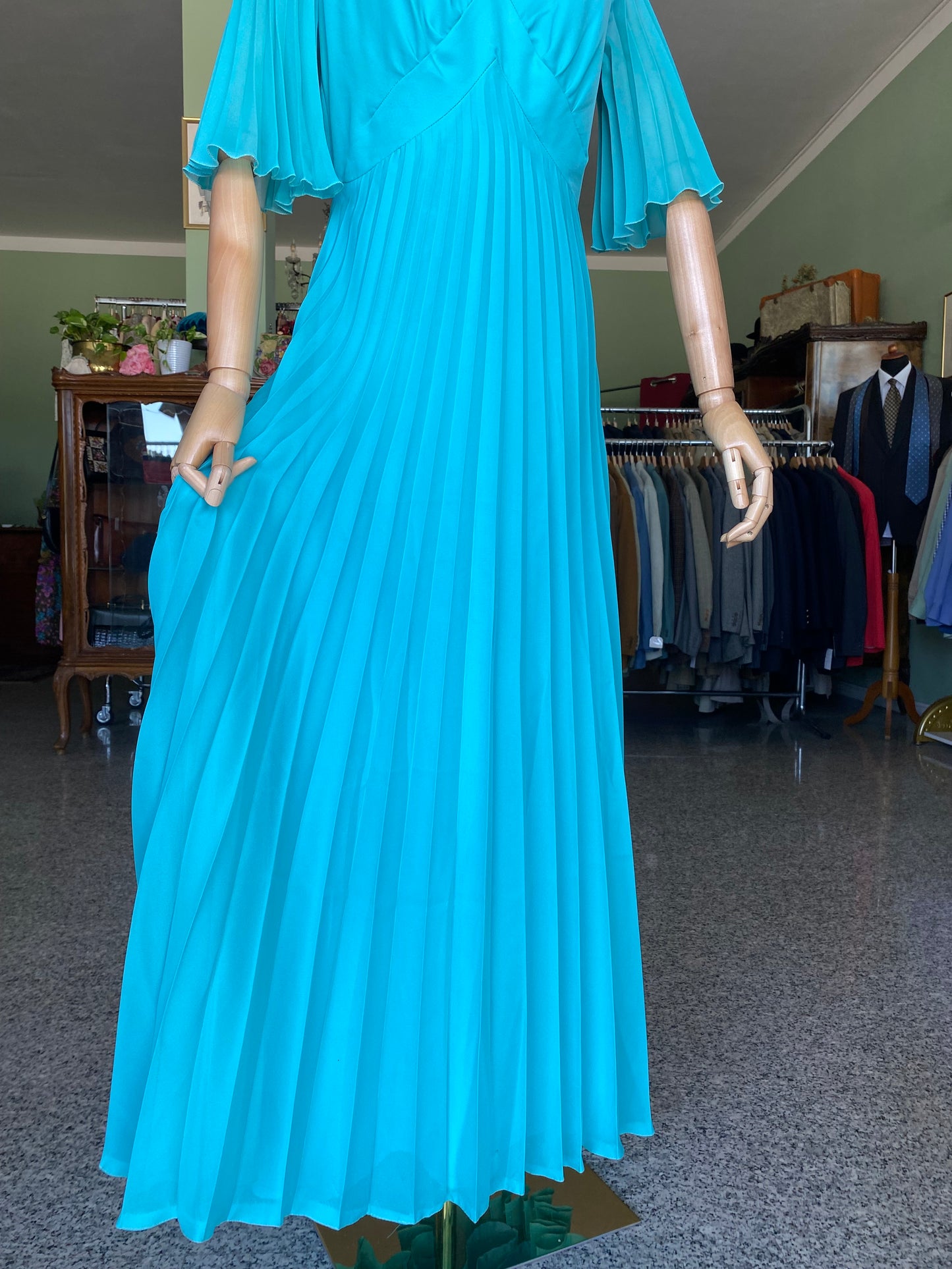 Maxi dress plissettato anni ‘70 turchese - TG.