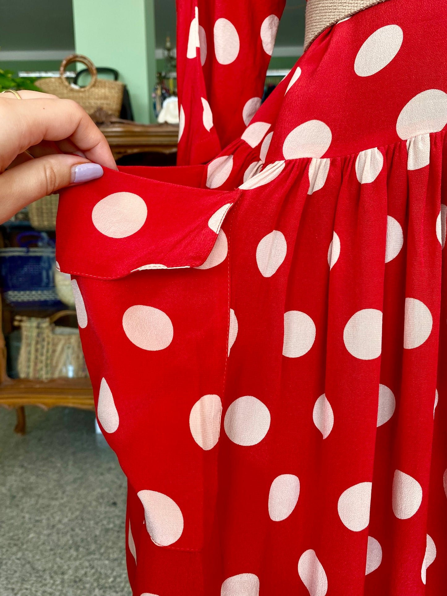 Miss Pois – Abito vintage in seta a pois bianchi - TG. 44/46