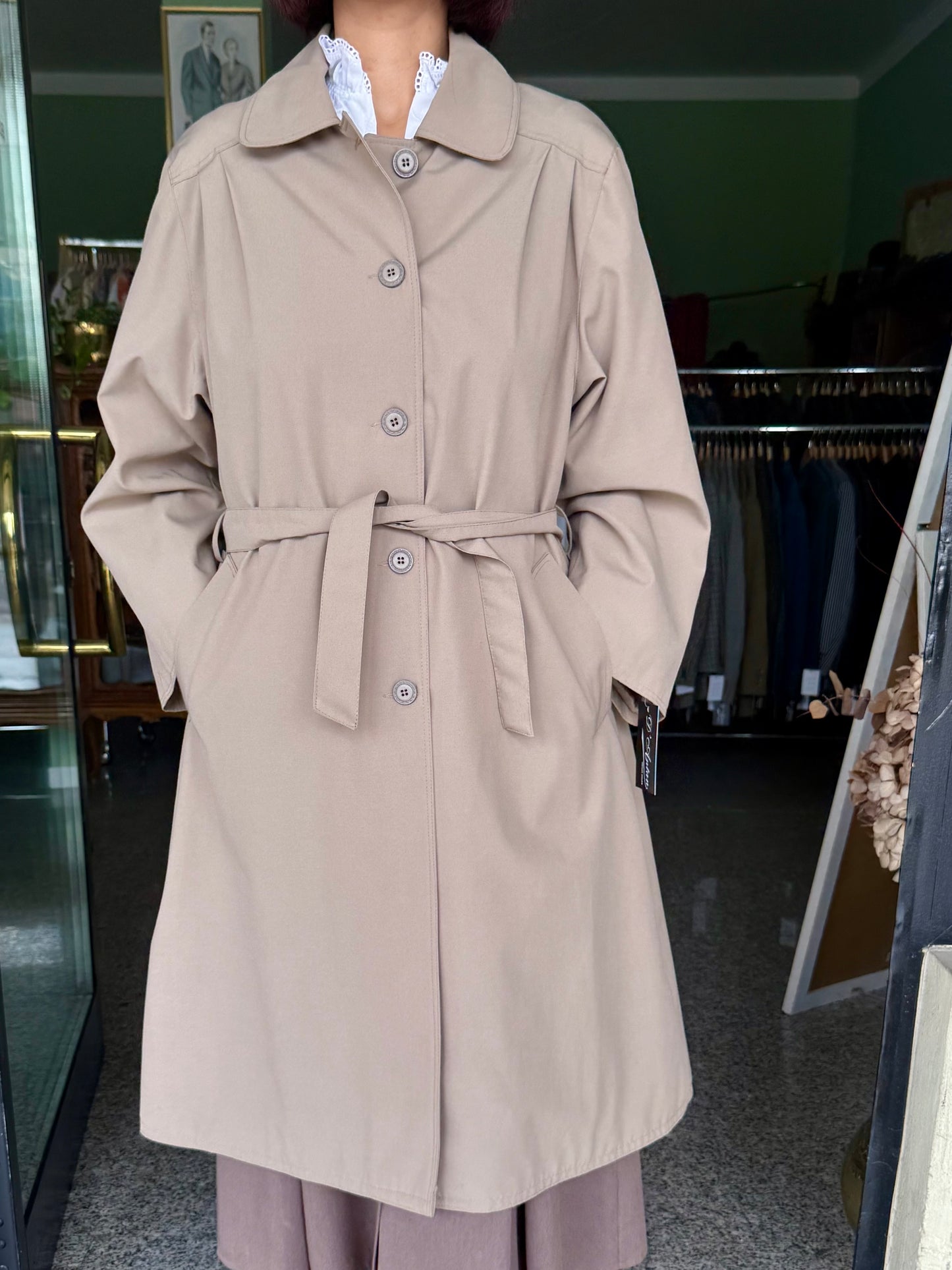 Trench beige midi anni ‘60 con cintura- TG. 42 - 46
