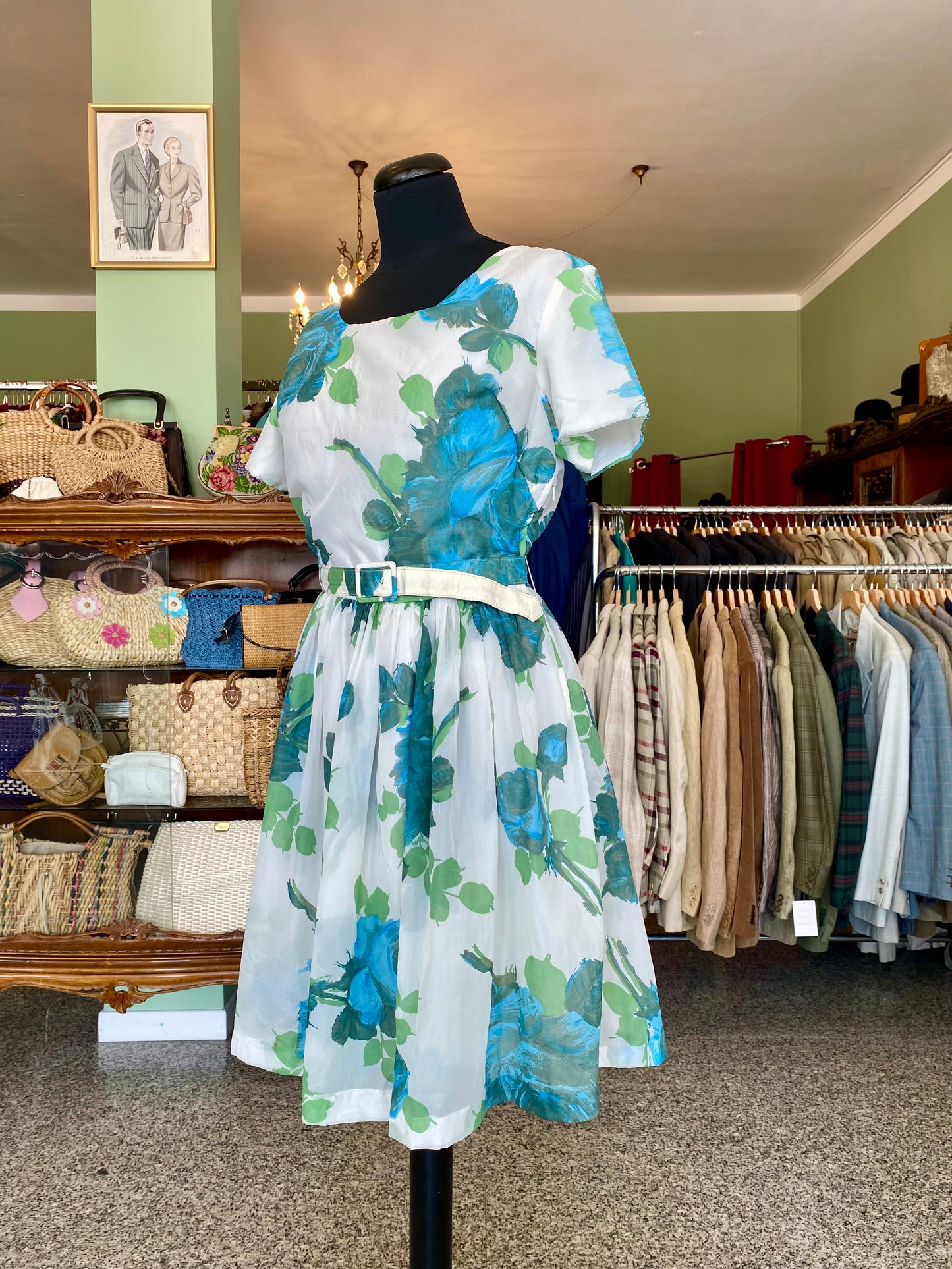 Abito vintage floreale anni '50 con cintura - TG. 40 circa