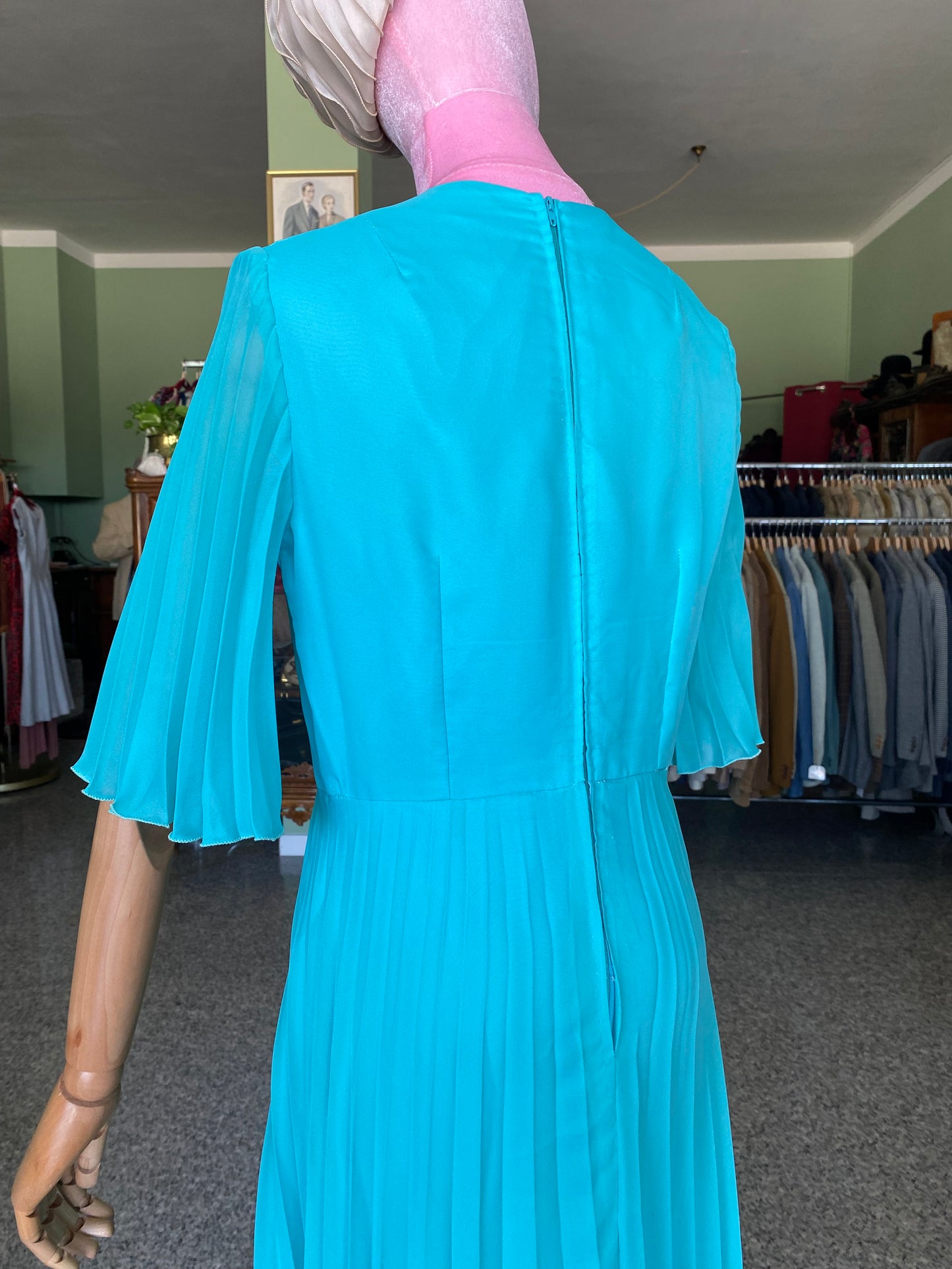 Maxi dress plissettato anni ‘70 turchese - TG.
