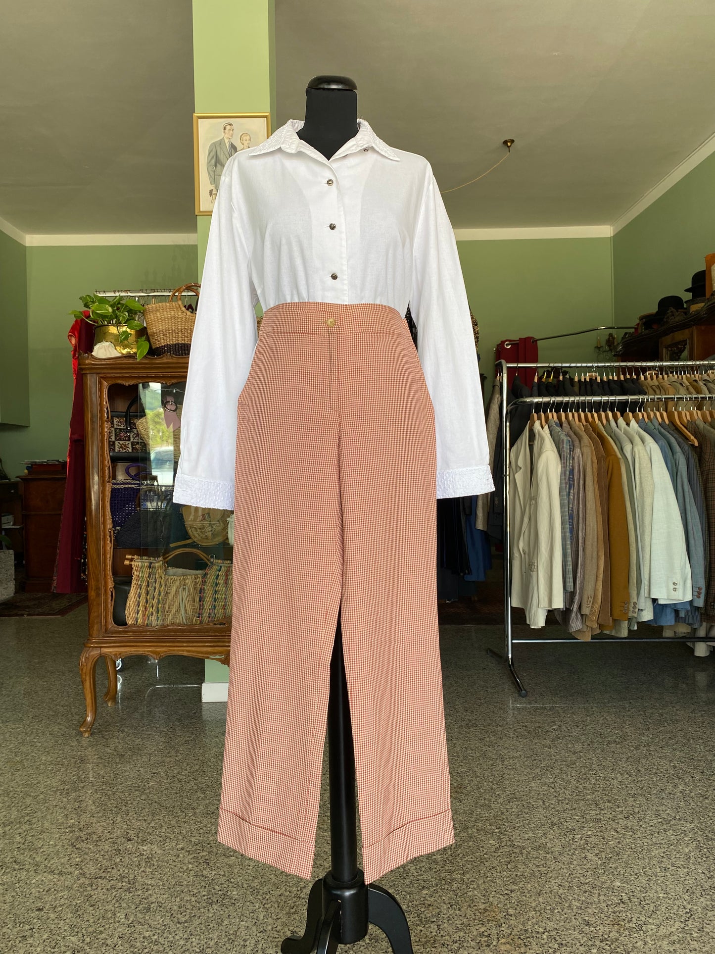 Pantaloni vintage vichy rosso – stile casual da diva - TG. 40