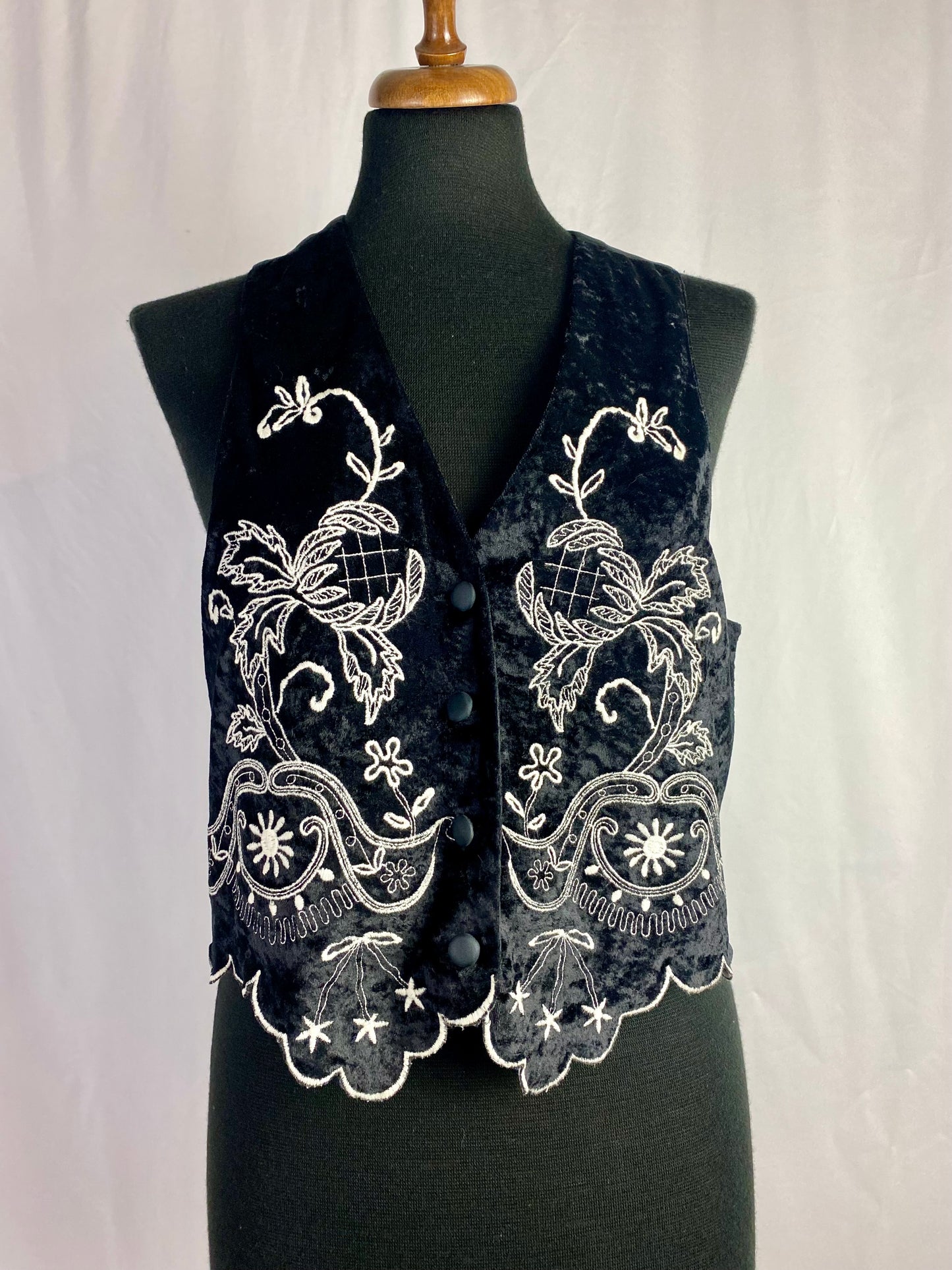 Gilet in ciniglia con ricamo bianco - TG. 40/42