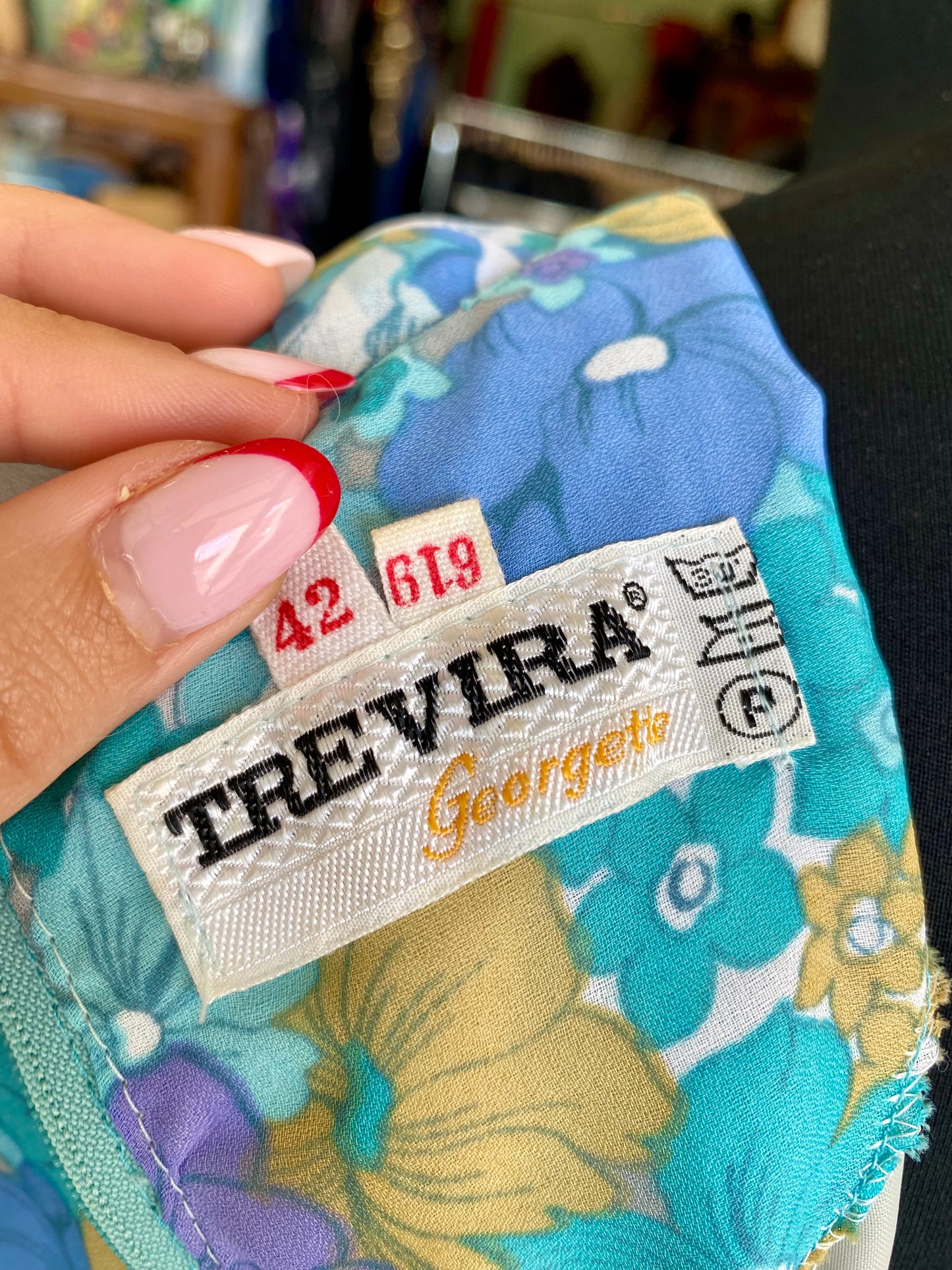 Abito vintage anni ’60 in Trevira Georgette a fiori – pieghe laterali - TG. 42 circa