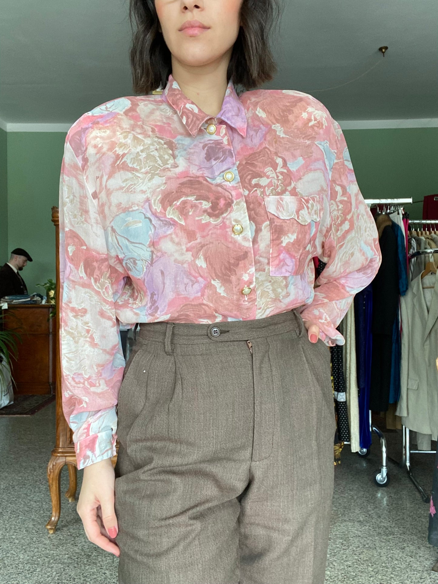 Camicia anni ‘80 stampa floreale rosa - TG. da 42 a 48