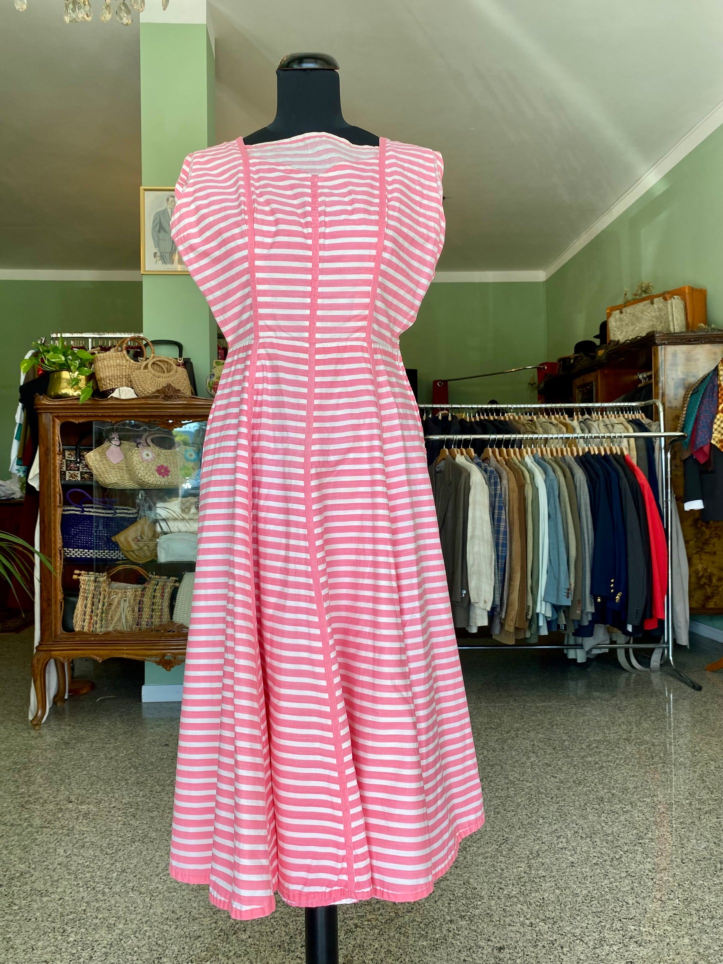 Abito anni ‘50 a righe bianche a rosa - TG. 38/40