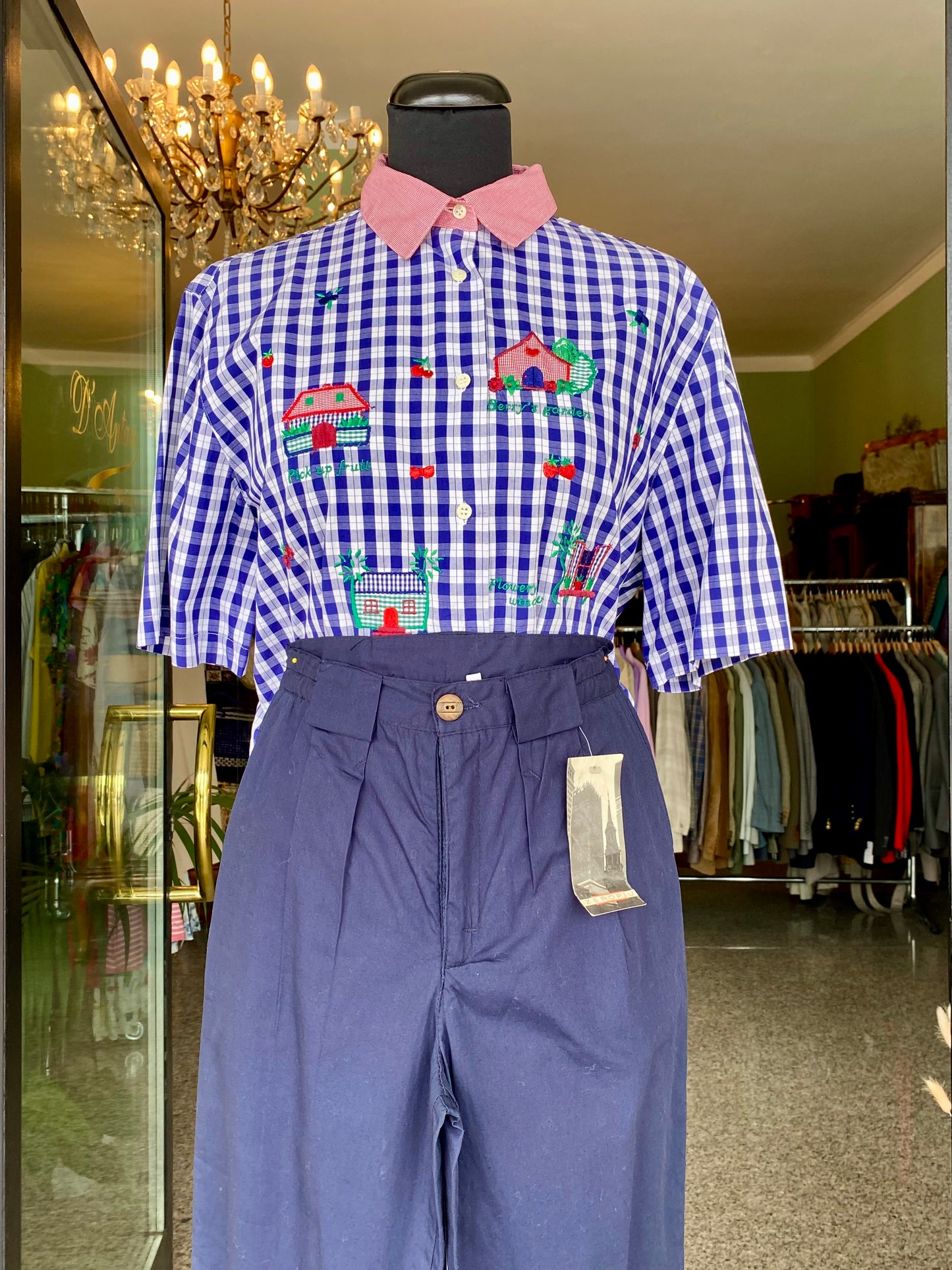 Camicia in cotone a quadretti con ricami - TG. 42 circa