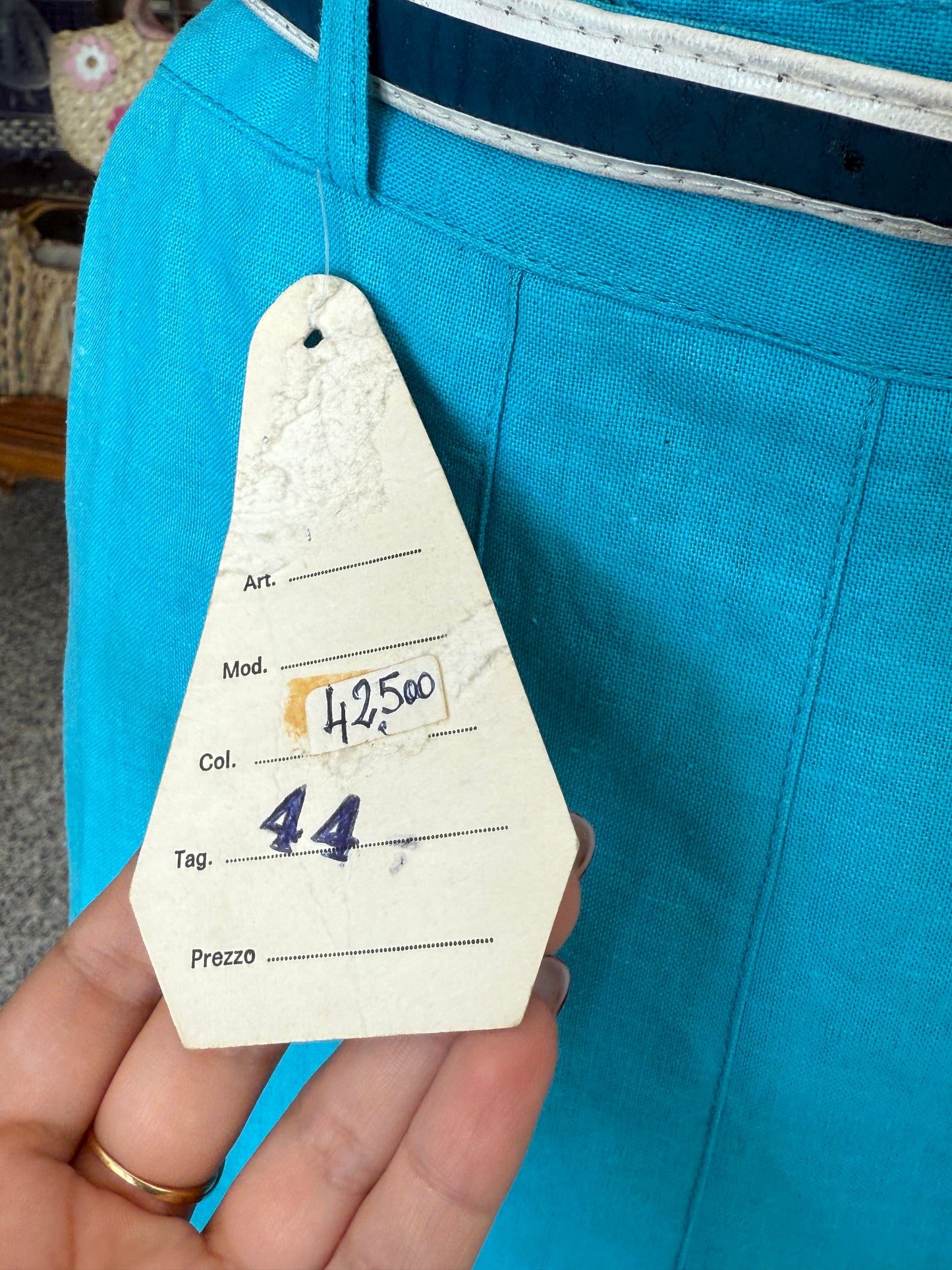 Gonna turchese anni ‘70 in lino e cotone - TG. 40