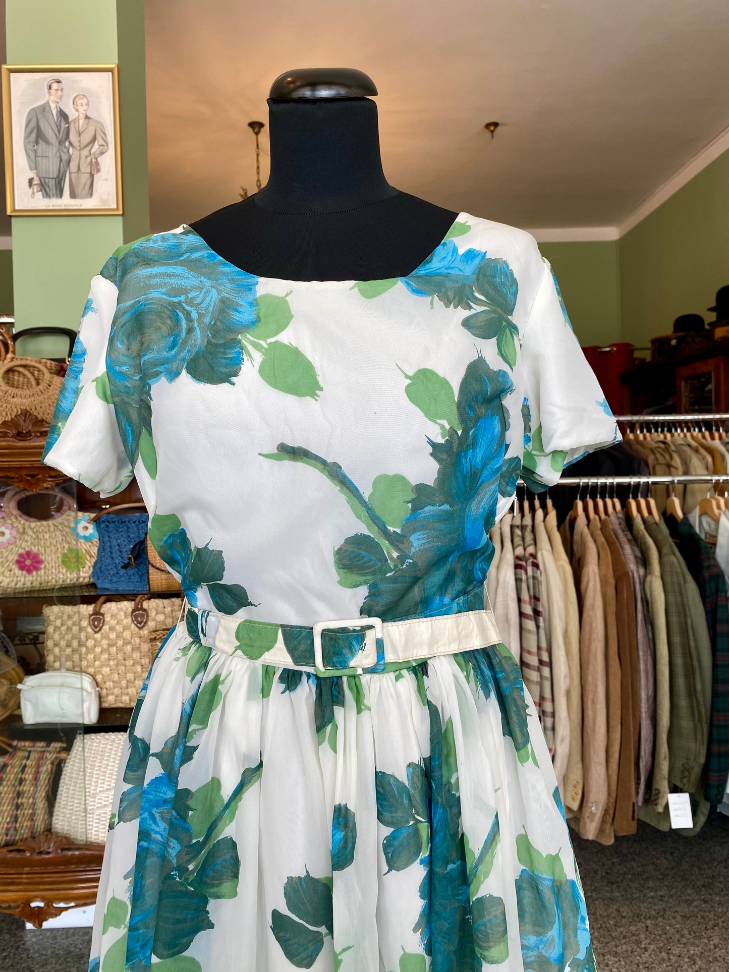 Abito vintage floreale anni '50 con cintura - TG. 40 circa