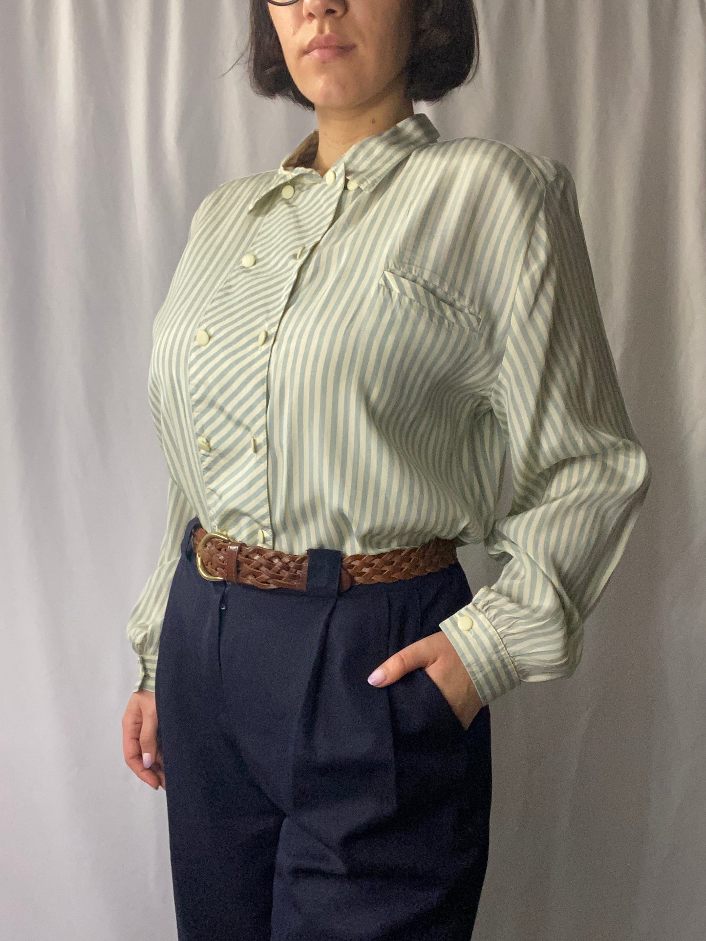 Camicia a righe panna e celeste - TG. 44/46