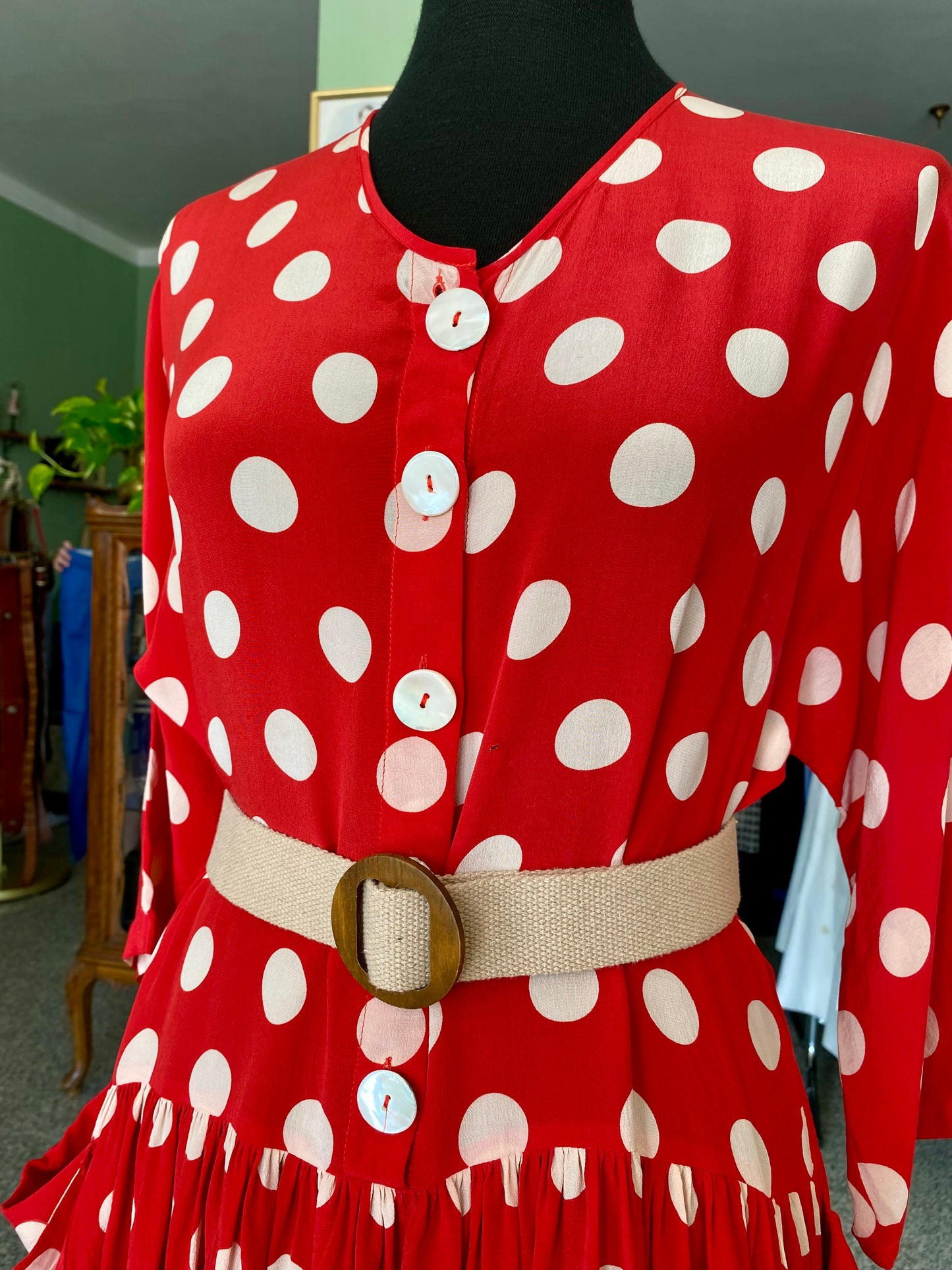 Miss Pois – Abito vintage in seta a pois bianchi - TG. 44/46