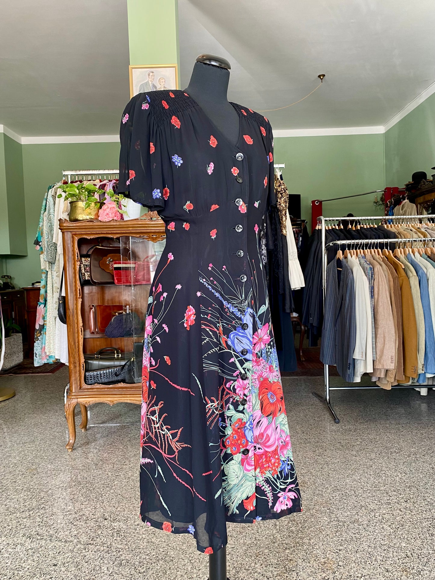 Abito anni ‘80 in georgette con stampa floreale - TG. 44 circa
