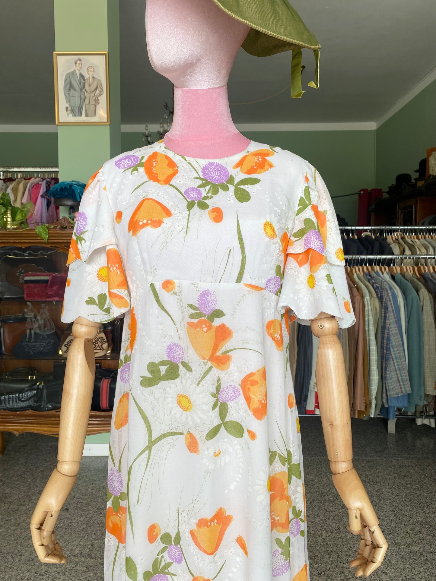 Fiori d’arancio – Maxi dress anni '70 dal sapore rinascimentale - TG. 42 circa