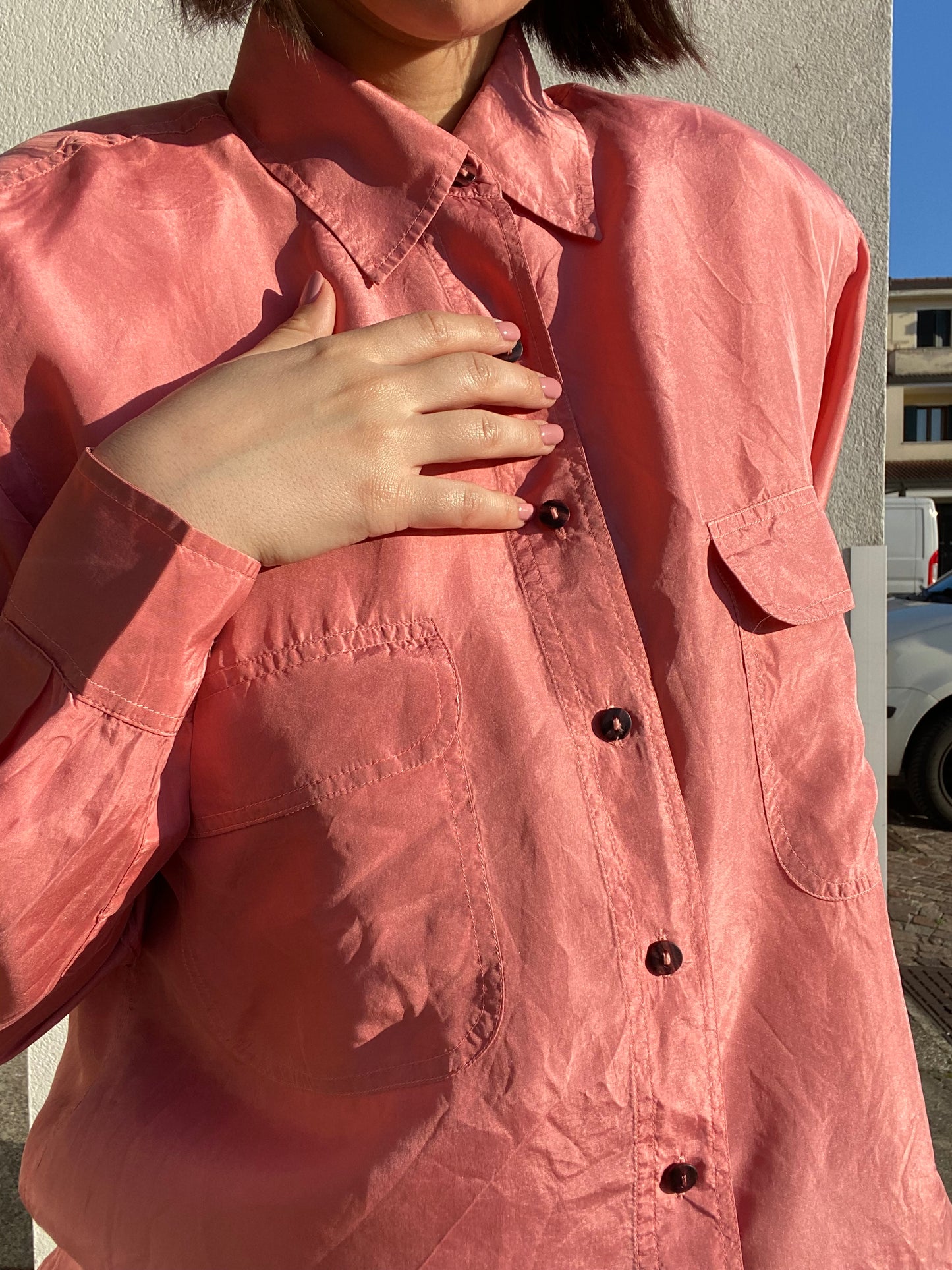 Camicia rosa in seta - TG. 48/50/52/54
