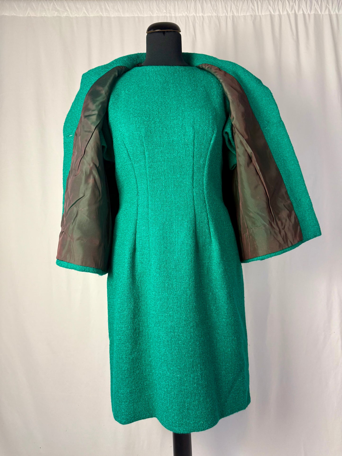 Tailleur giacca + abito in bouclé di lana anni ’60 sartoriale - TG. 40/42
