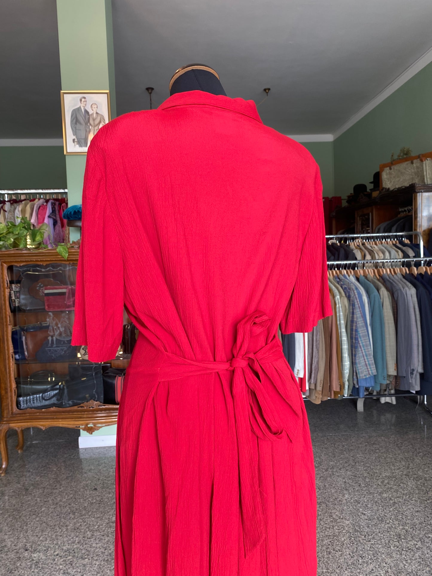 Abito anni '80 rosso con bottoni in madreperla - TG. 44/46