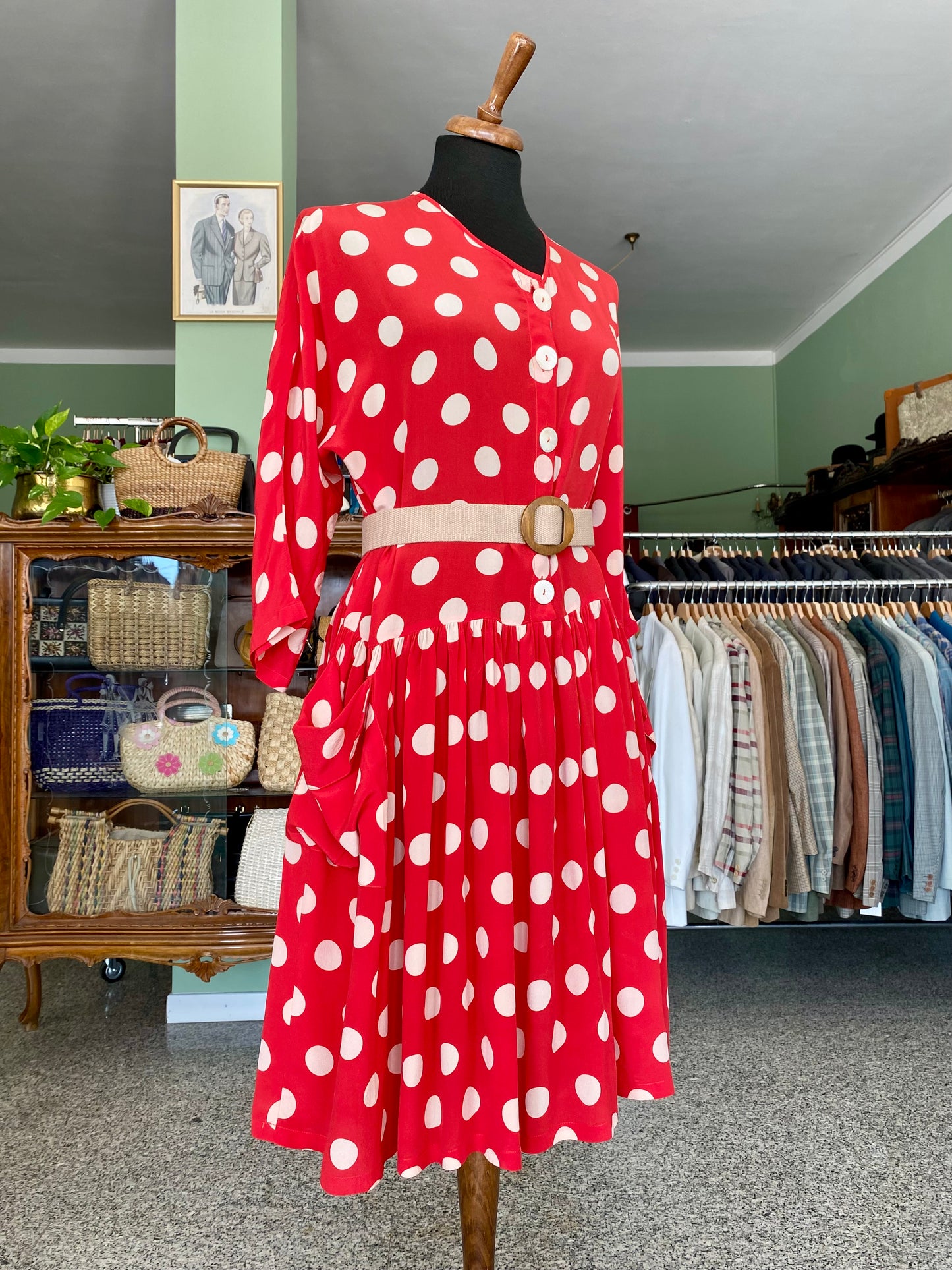 Miss Pois – Abito vintage in seta a pois bianchi - TG. 44/46