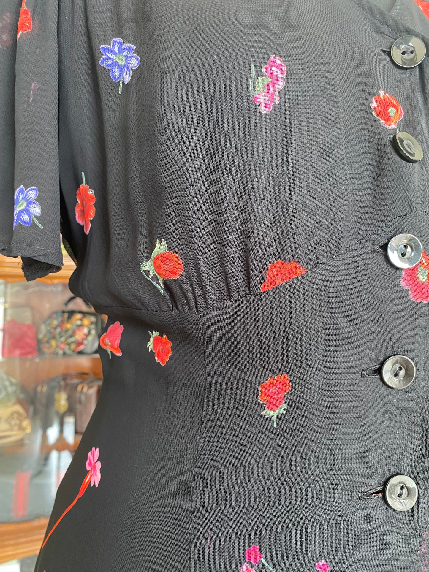 Abito anni ‘80 in georgette con stampa floreale - TG. 44 circa