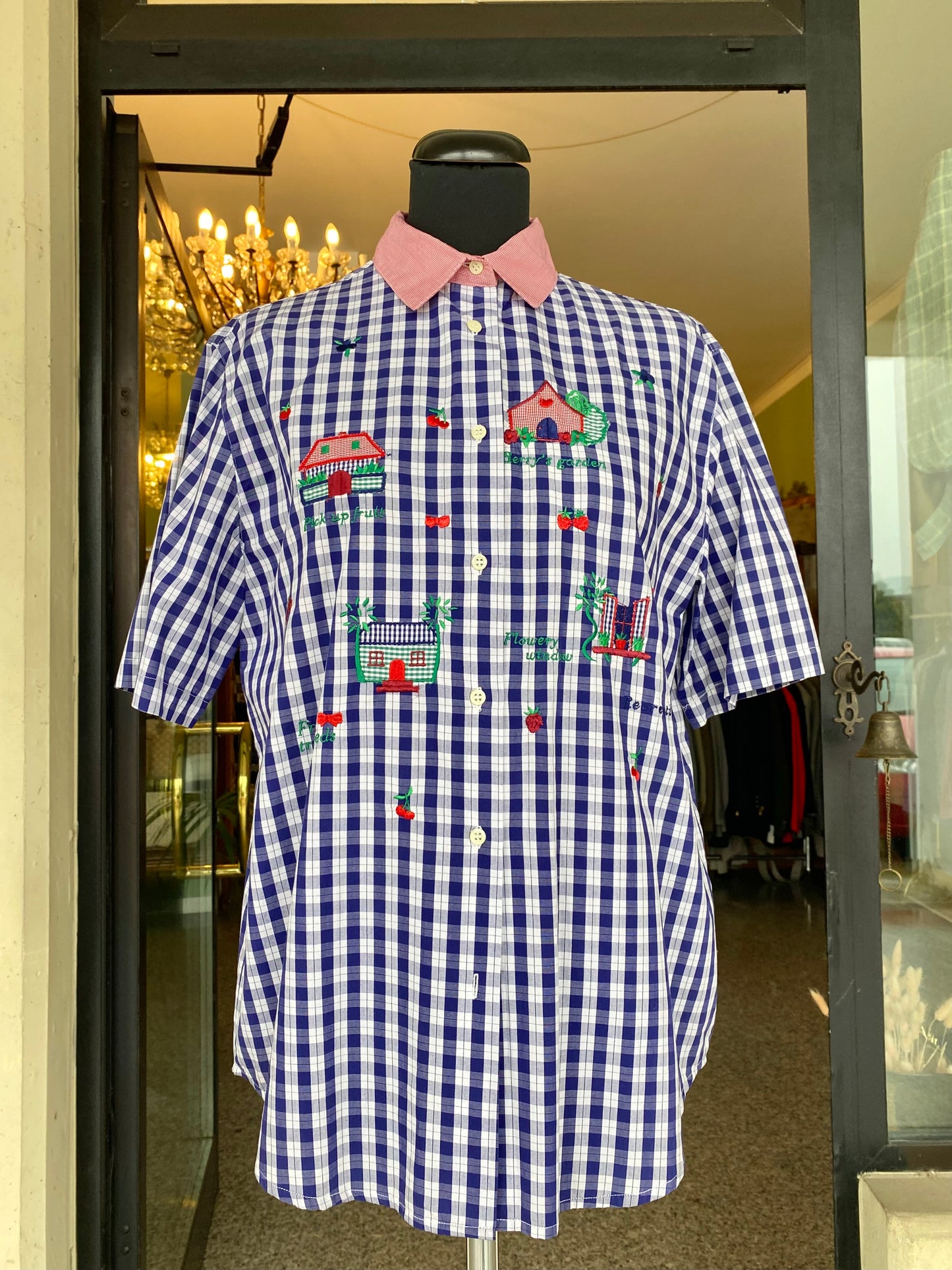 Camicia in cotone a quadretti con ricami - TG. 42 circa
