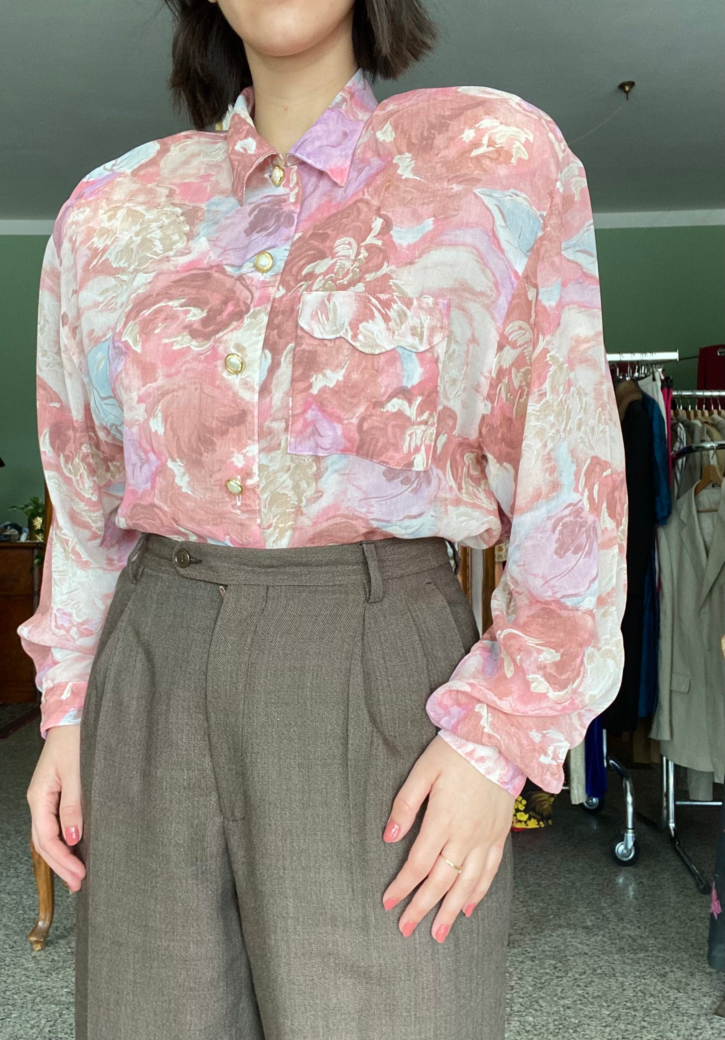 Camicia anni ‘80 stampa floreale rosa - TG. da 42 a 48